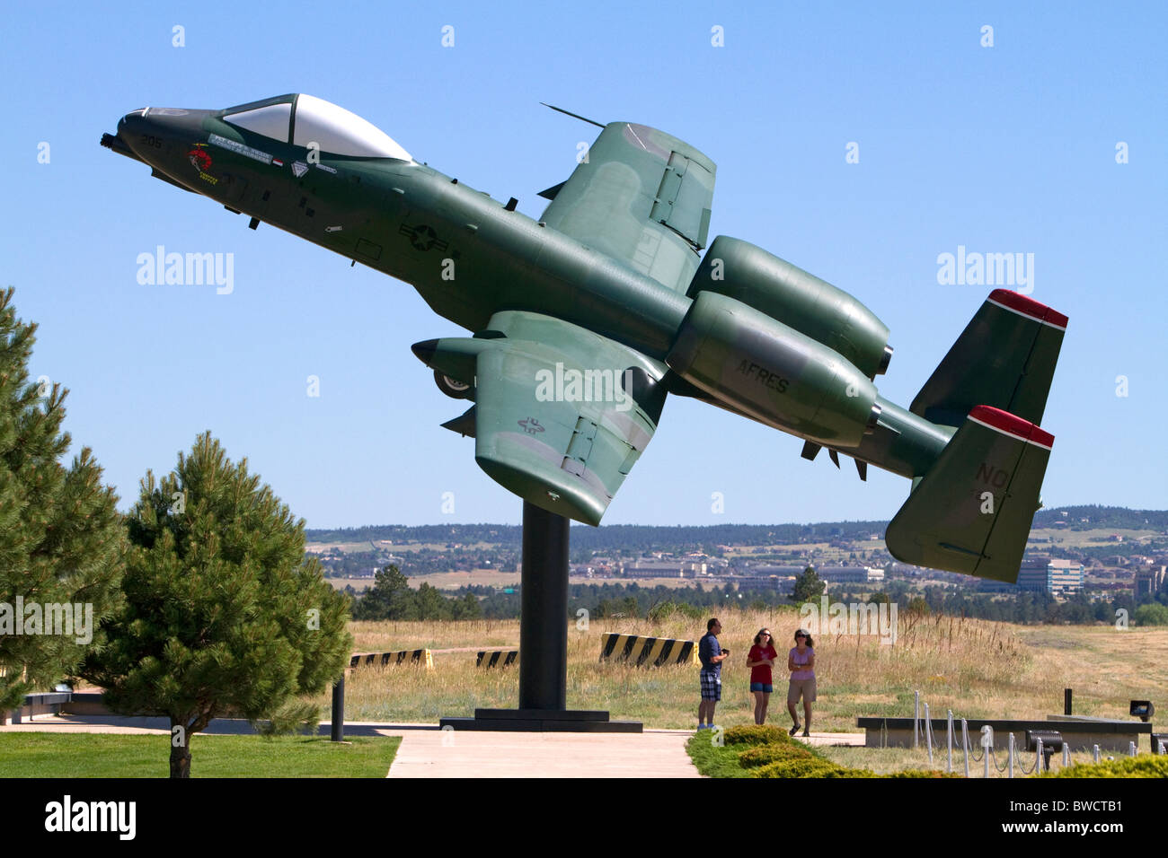 A-10 Thunderbolt II jet aircraft displayed at the Air Force Academy in