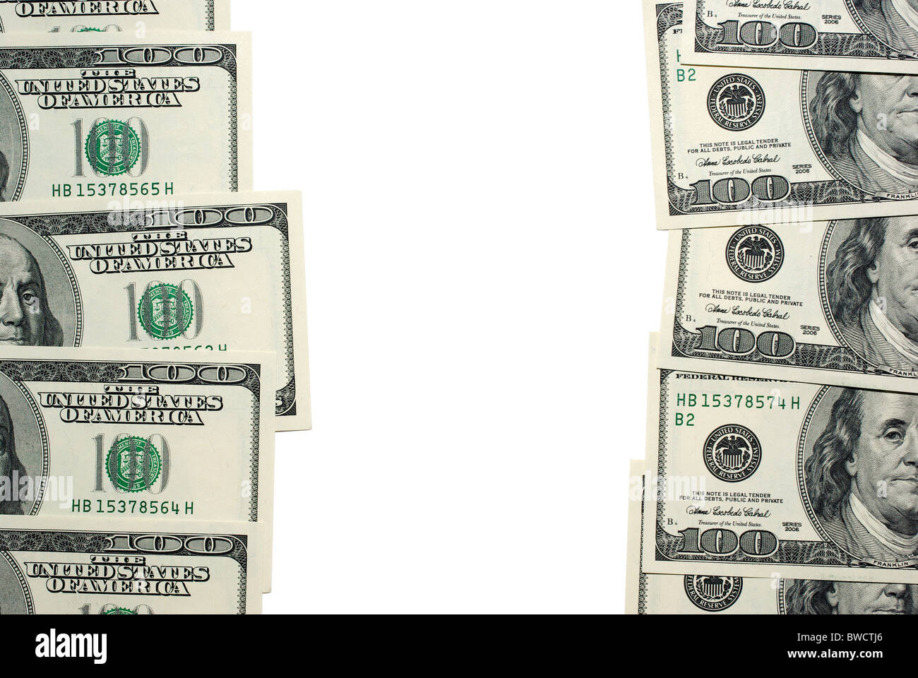 Dollar banknotes with empty isolated space. Stock Photo