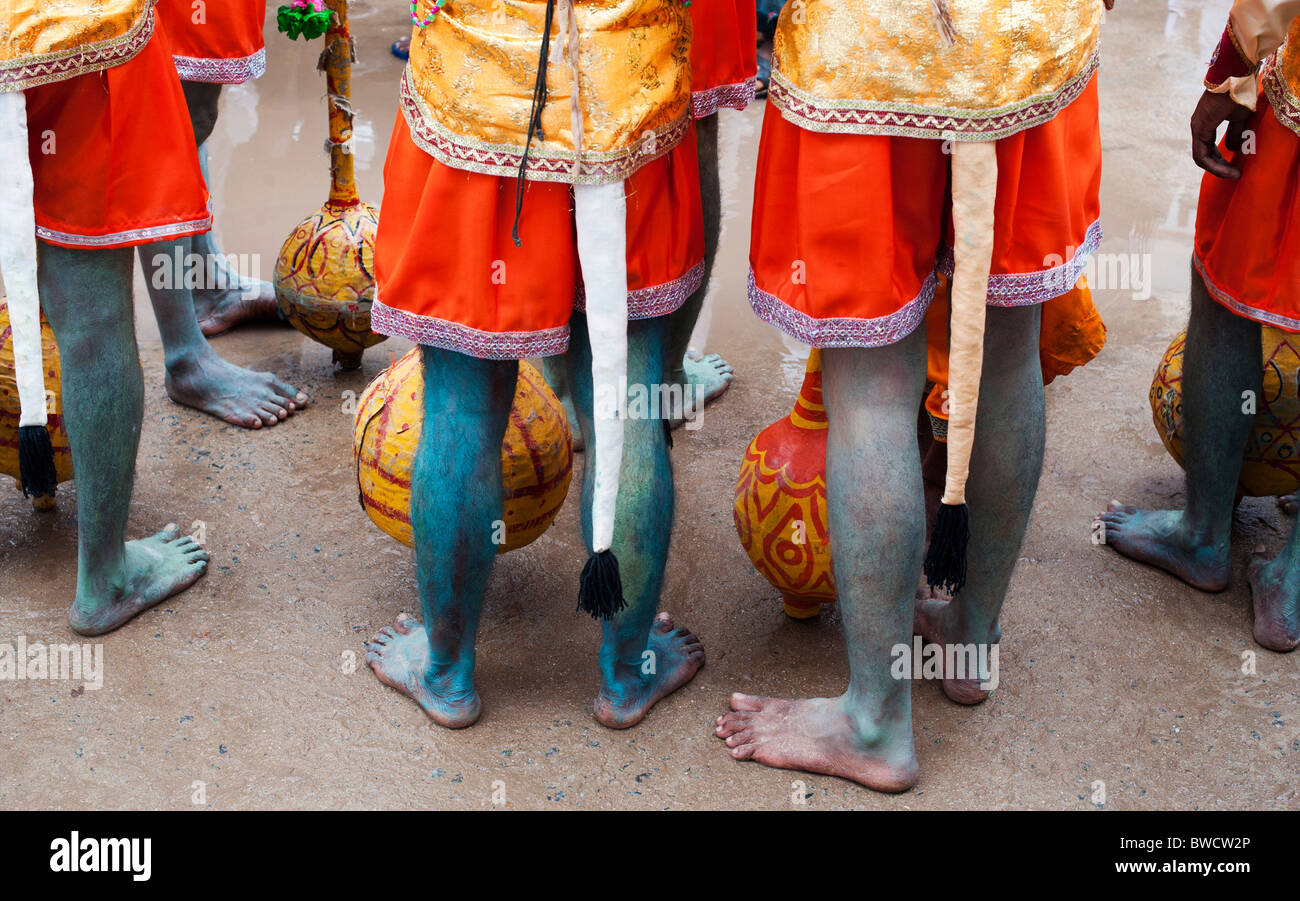 Indian festival street performers dressed as Hanuman, at Sathya Sai Baba 85th birthday celebrations in Puttaparthi, Andhra Pradesh, India Stock Photo