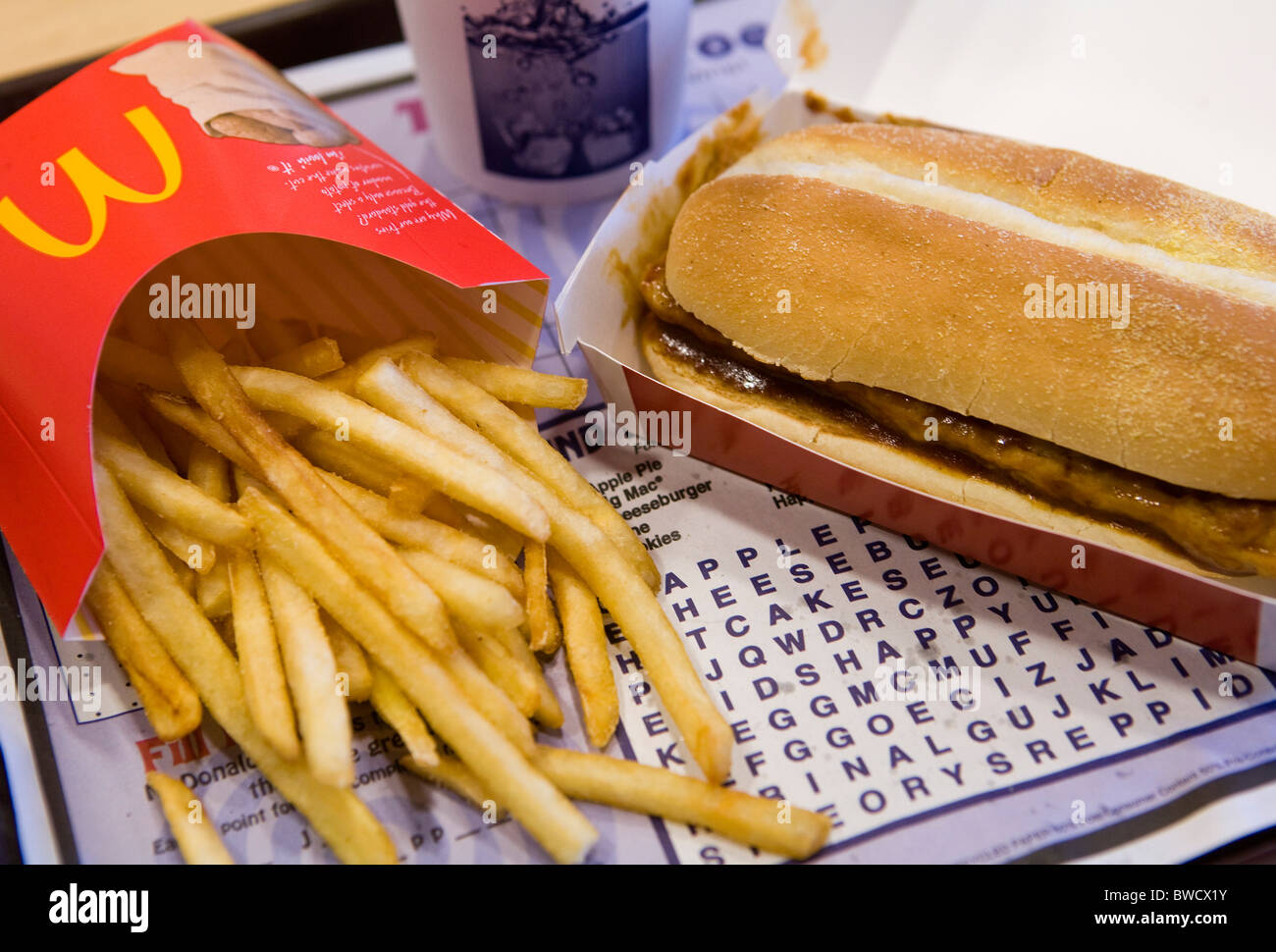 A McDonald's McRib sandwich.  Stock Photo