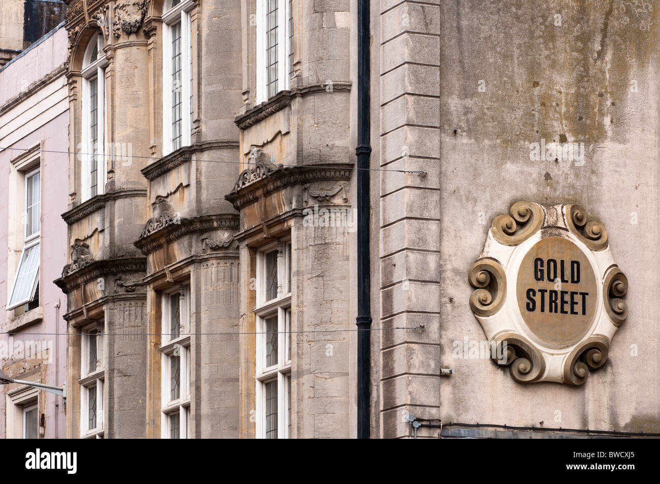 Ornate Gold Street Sign, Northampton, UK Stock Photo