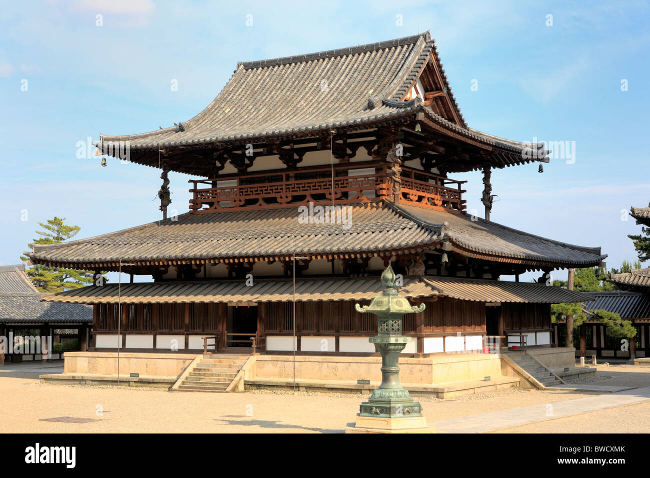 Kondo (700) and pagoda (693), Horyu-ji, Ikaruga (near Nara), Japan Stock Photo