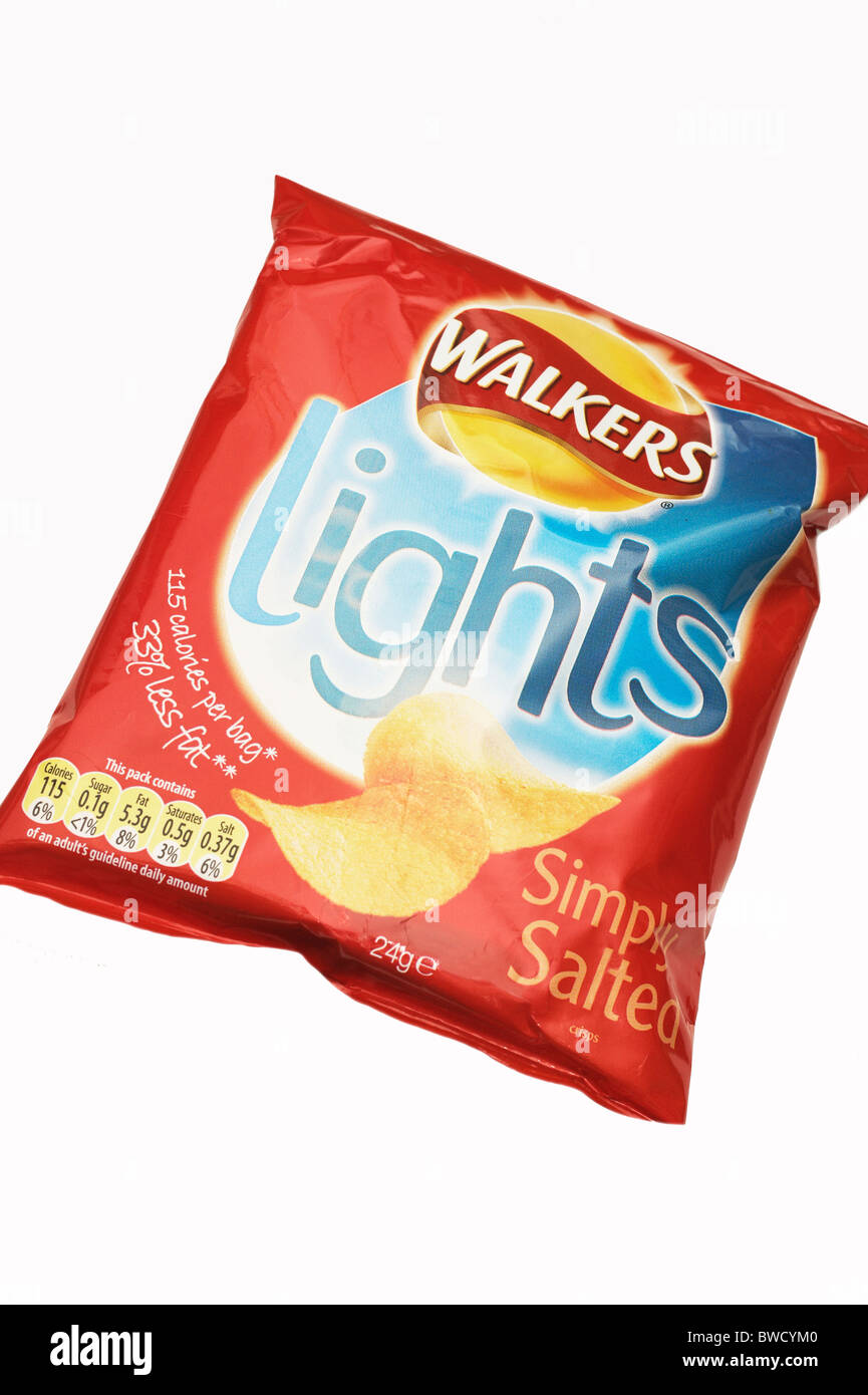 packet of crisps with nutritional information & guidelines Stock Photo
