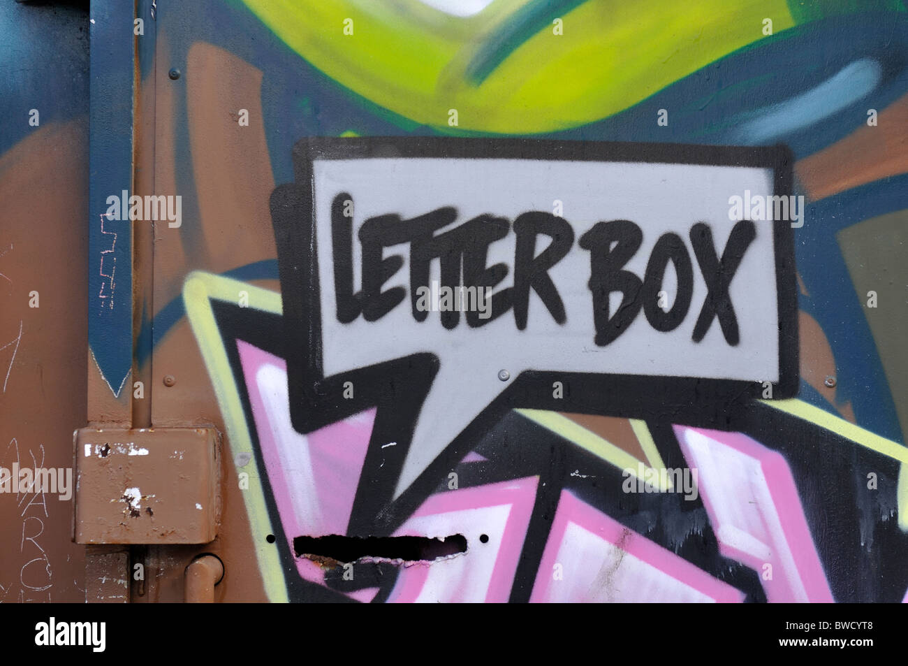 Letter box graffiti, Digbeth, Birmingham, England, UK Stock Photo - Alamy