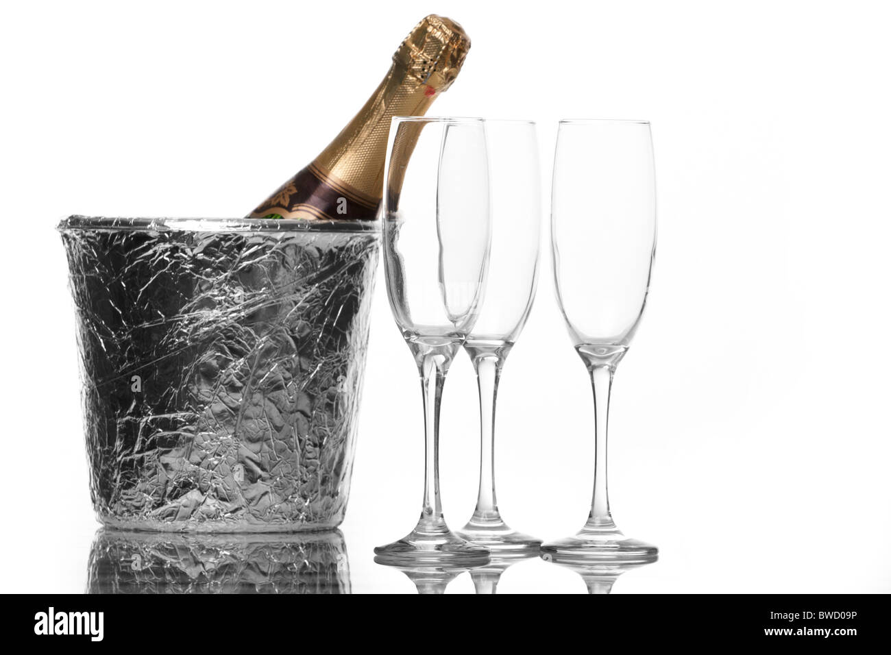 Champagne flutes and ice bucket Stock Photo Alamy