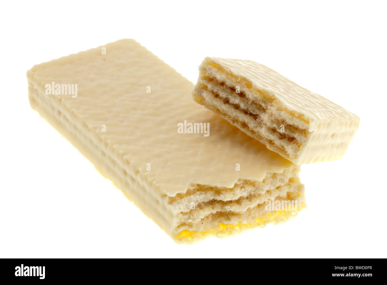 Wafer bar covered in White chocolate Stock Photo