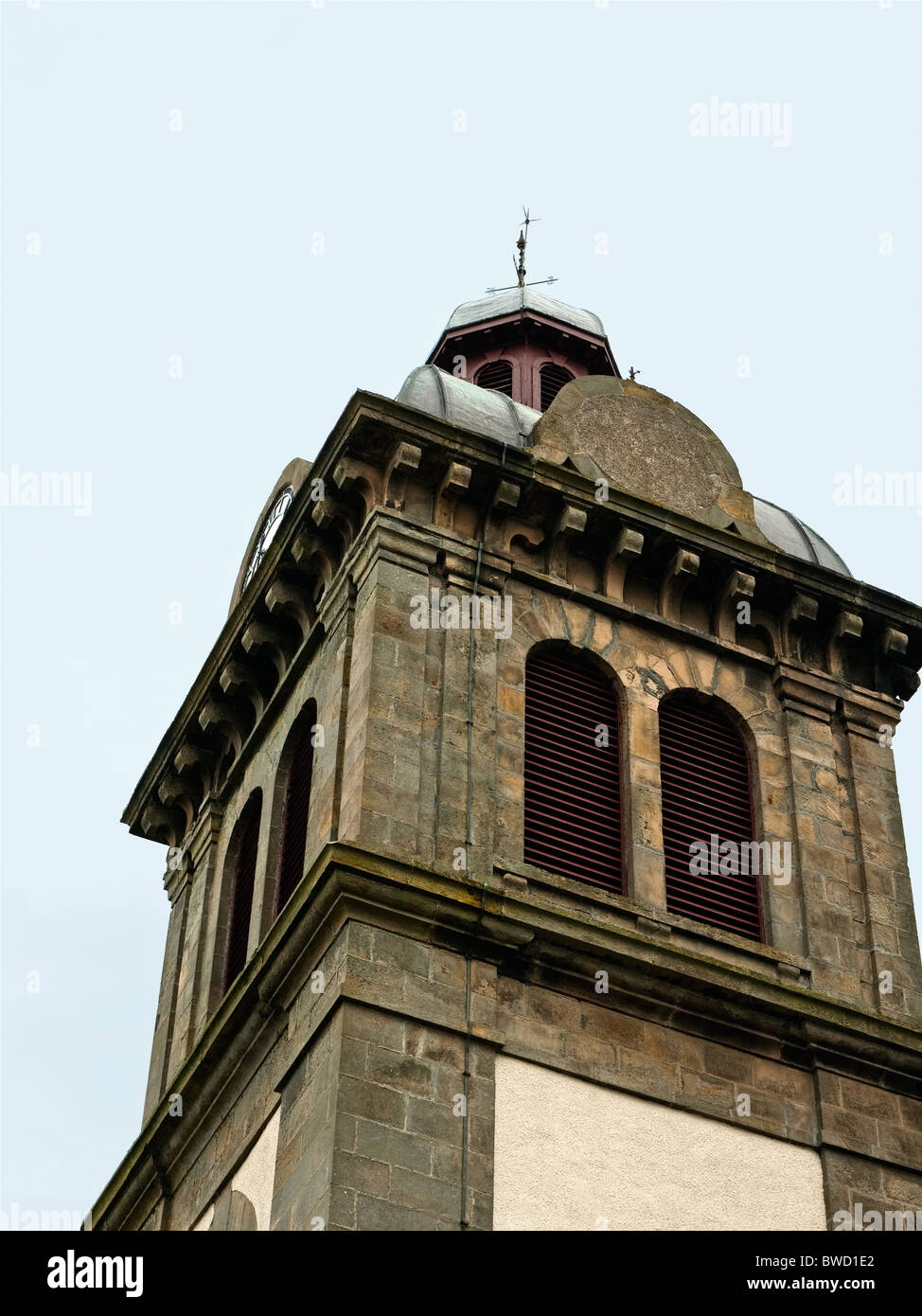 Clock tower of Macduff Parish Church, with clock face facing Banff removed  due to a feud, Macduff, Aberdeenshire, Scotland, UK Stock Photo