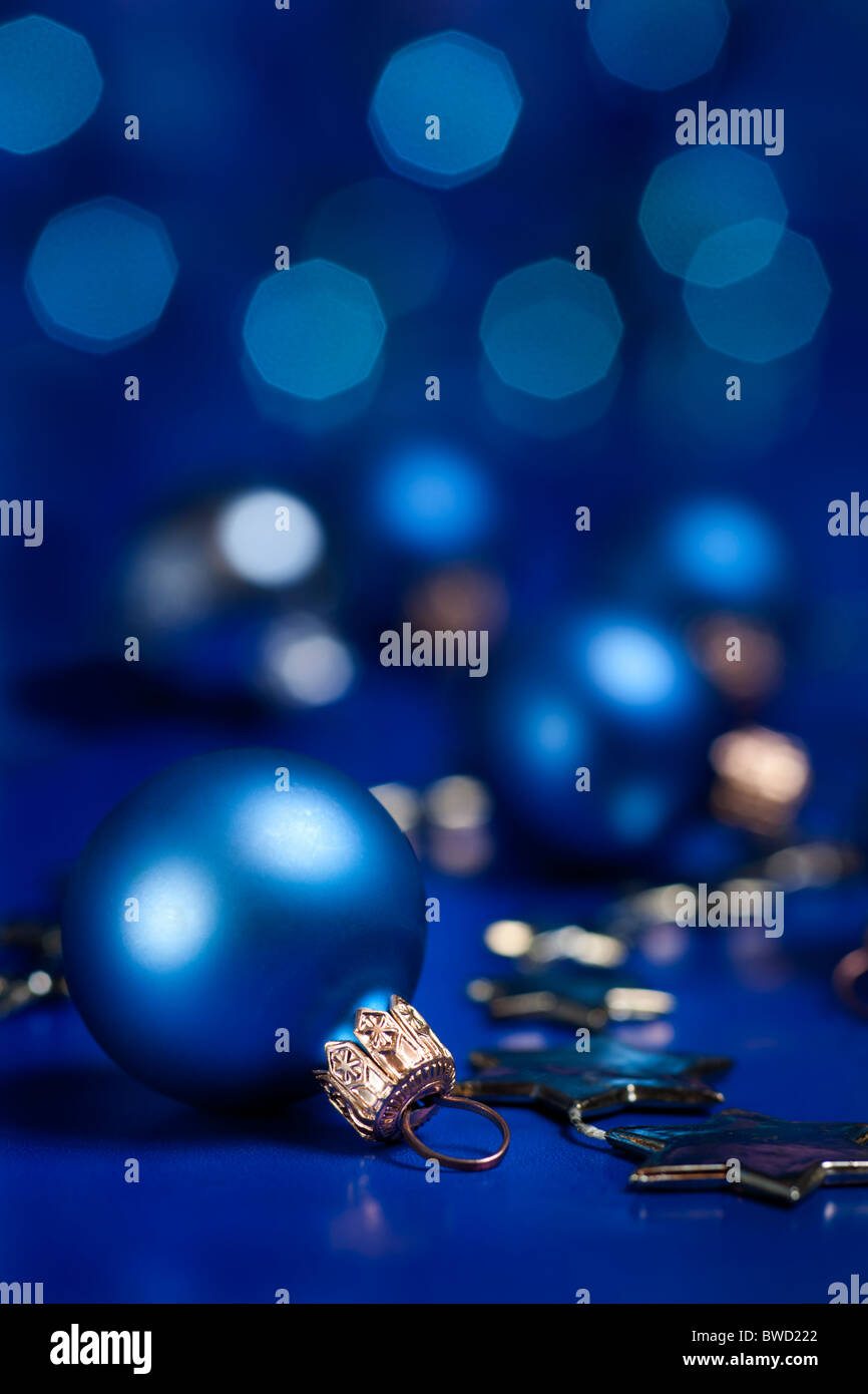 Christmas decoration with bauble. Selective focus on ball. aRGB. Stock Photo