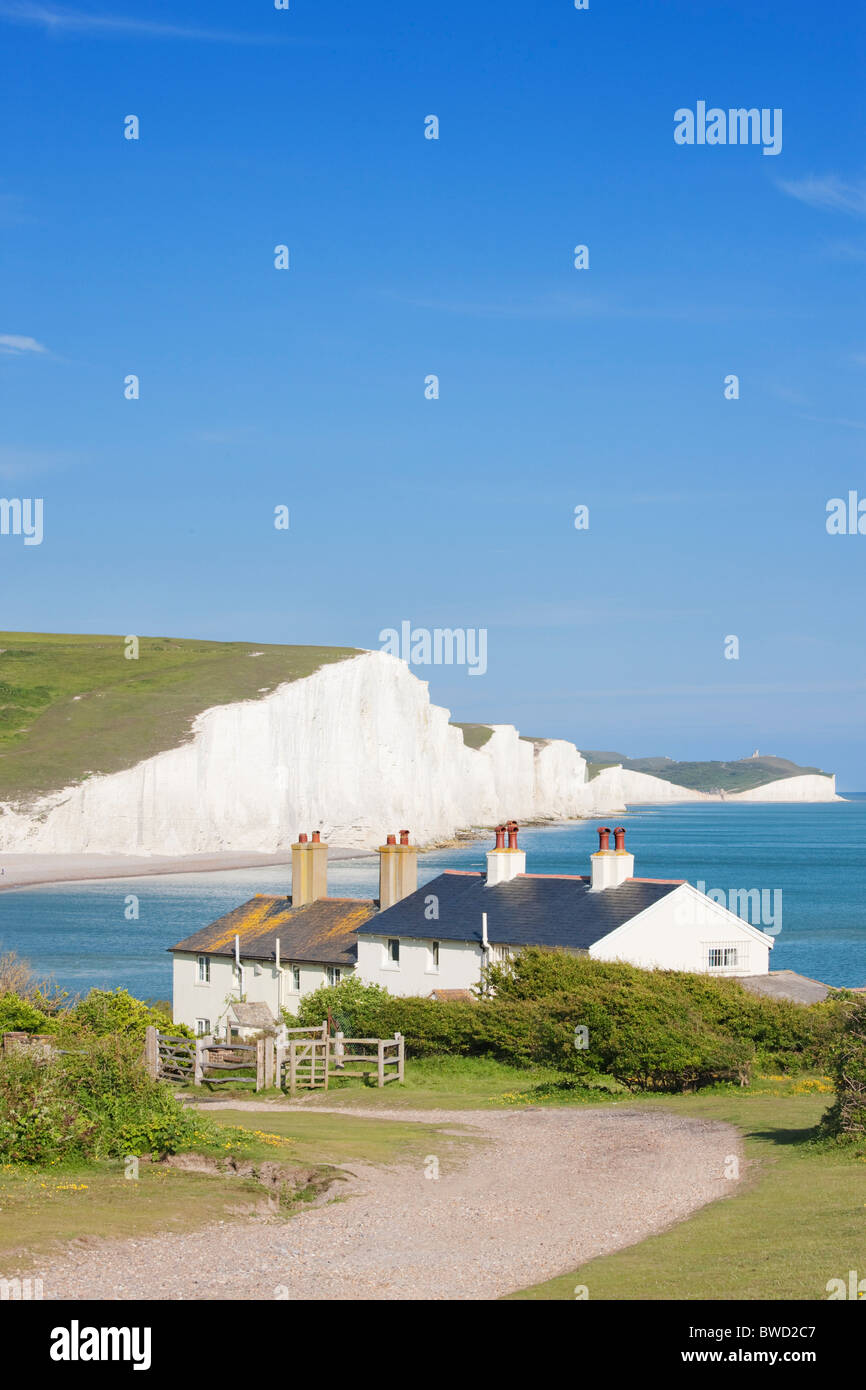 Coast Guard cottages Seven Sisters; East Sussex; England, Great Britain Stock Photo