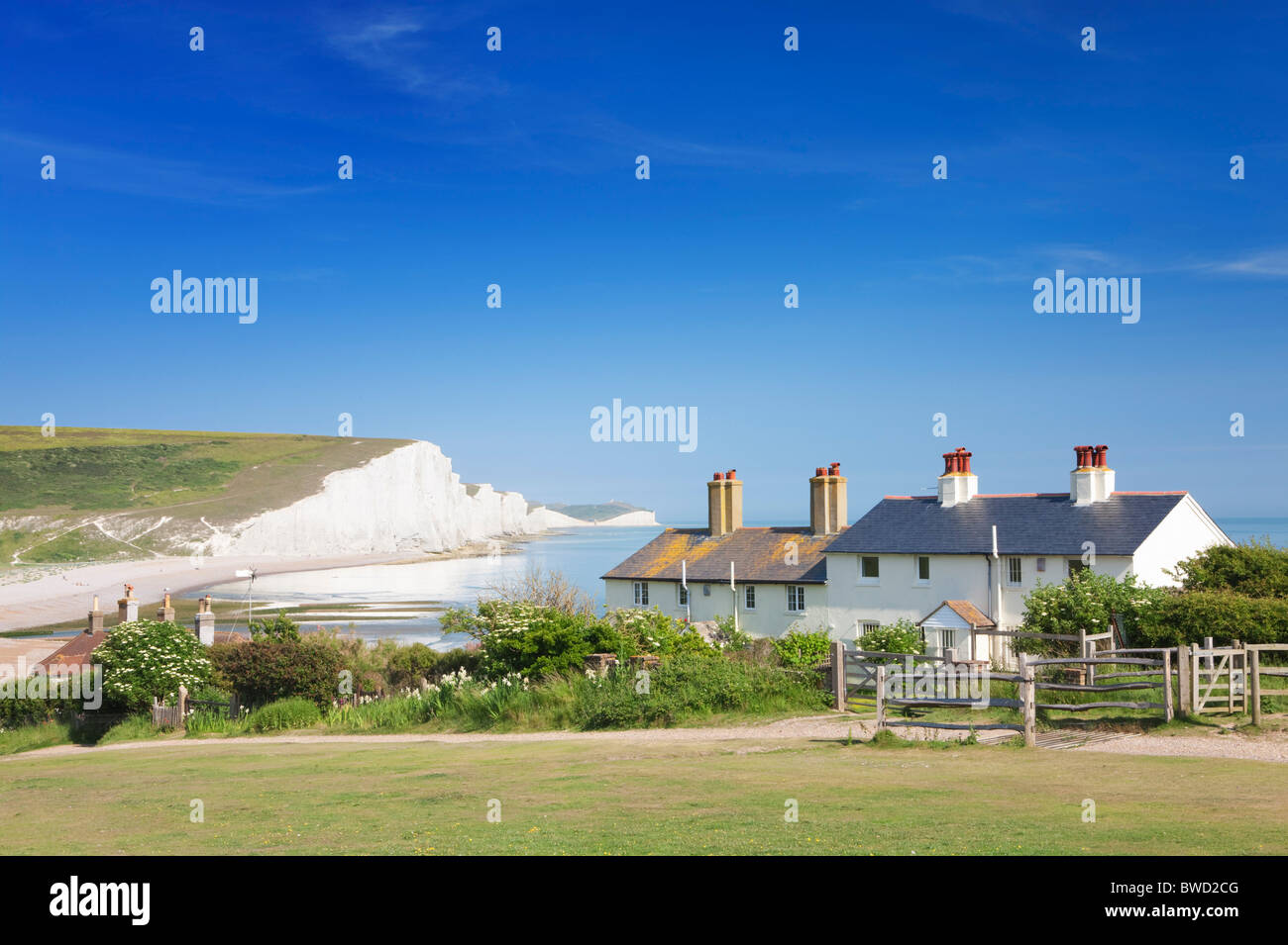 Coast Guard cottages Seven Sisters; East Sussex; England, Great Britain Stock Photo