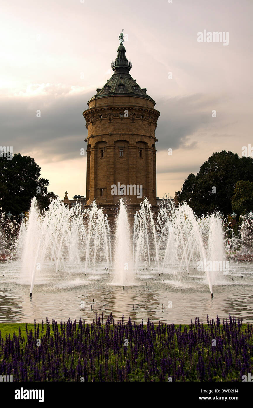 Fountain in front of the Mannheim Water Tower, Germany Stock Photo - Alamy
