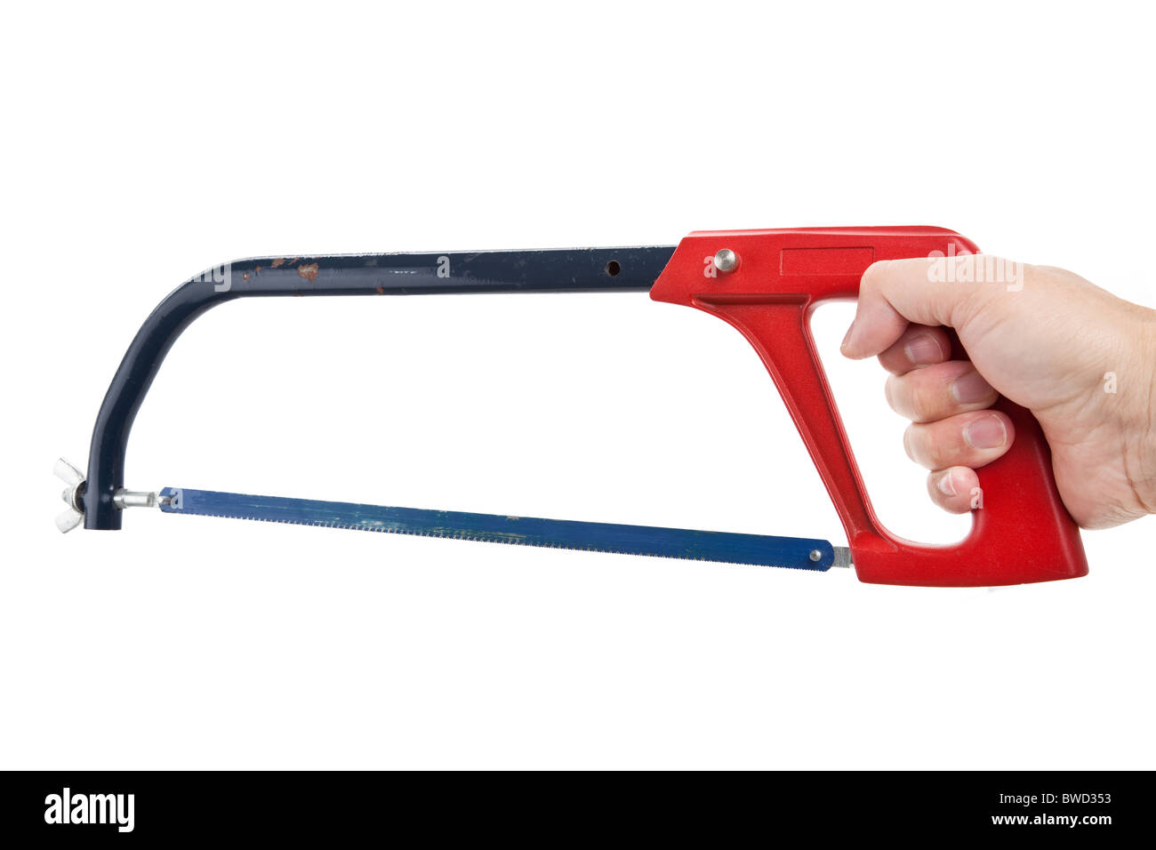 Red Hacksaw with white background Stock Photo