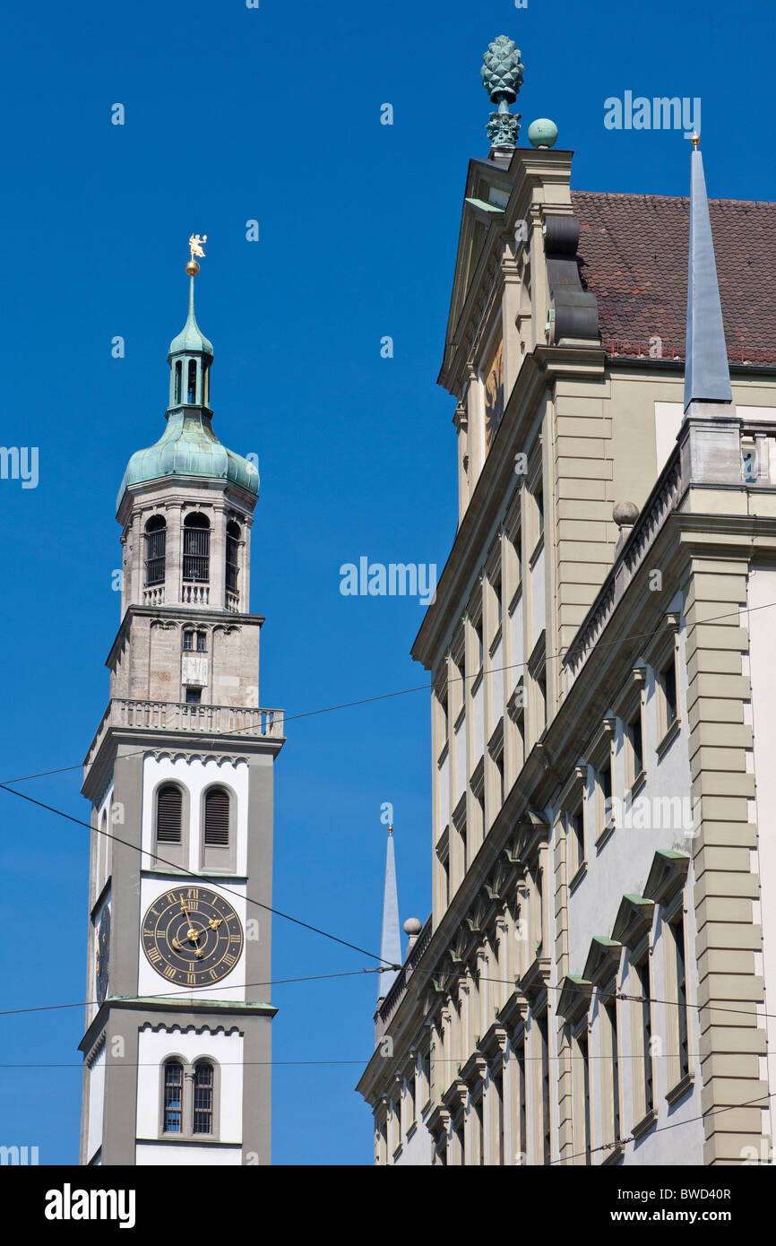 PERLACH TOWER AND TOWN HALL, AUGSBURG, BAVARIA, GERMANY Stock Photo