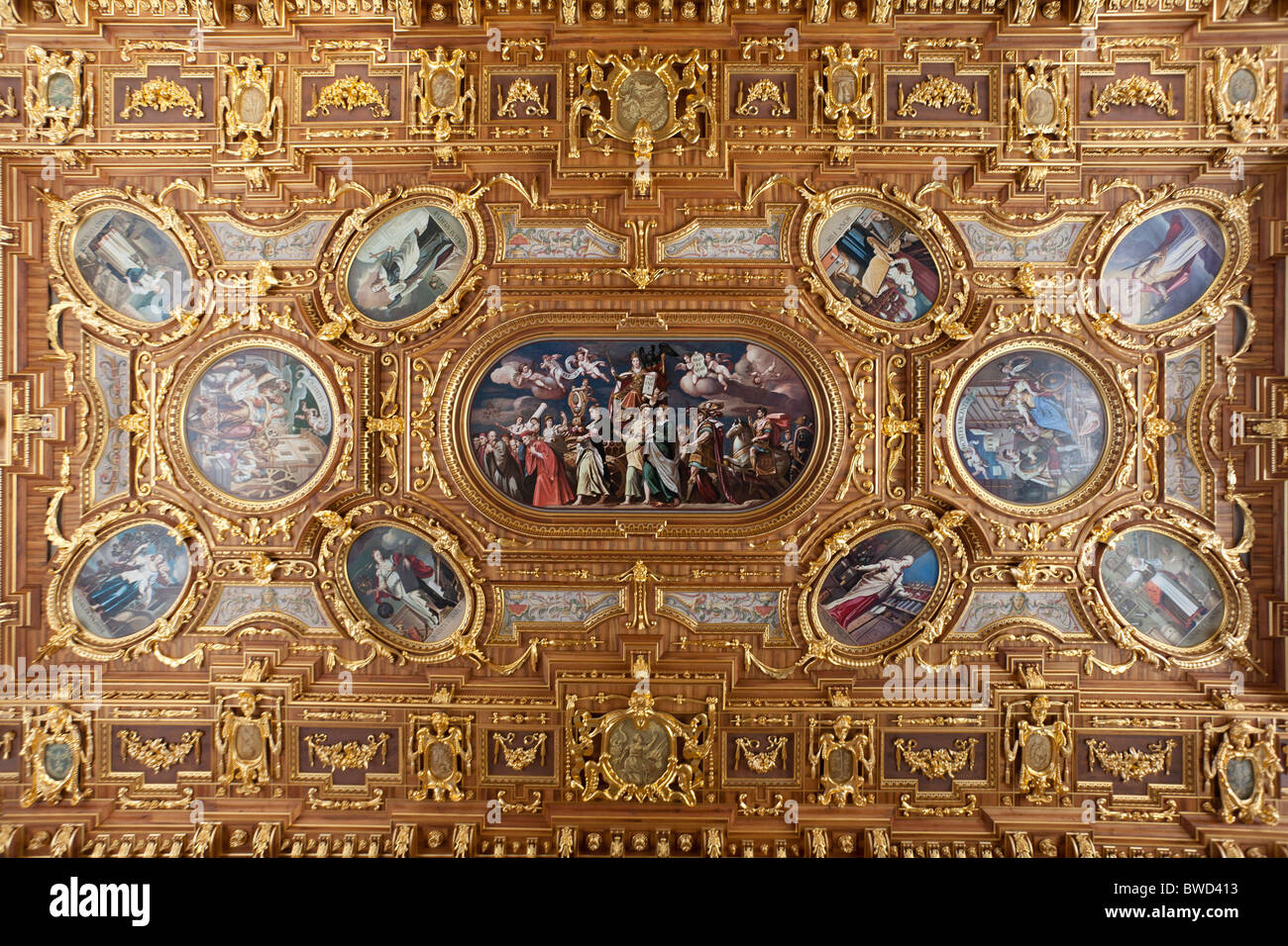 COVERED CEILING, GOLDENER SAAL, TOWN HALL, AUGSBURG, BAVARIA, GERMANY Stock Photo