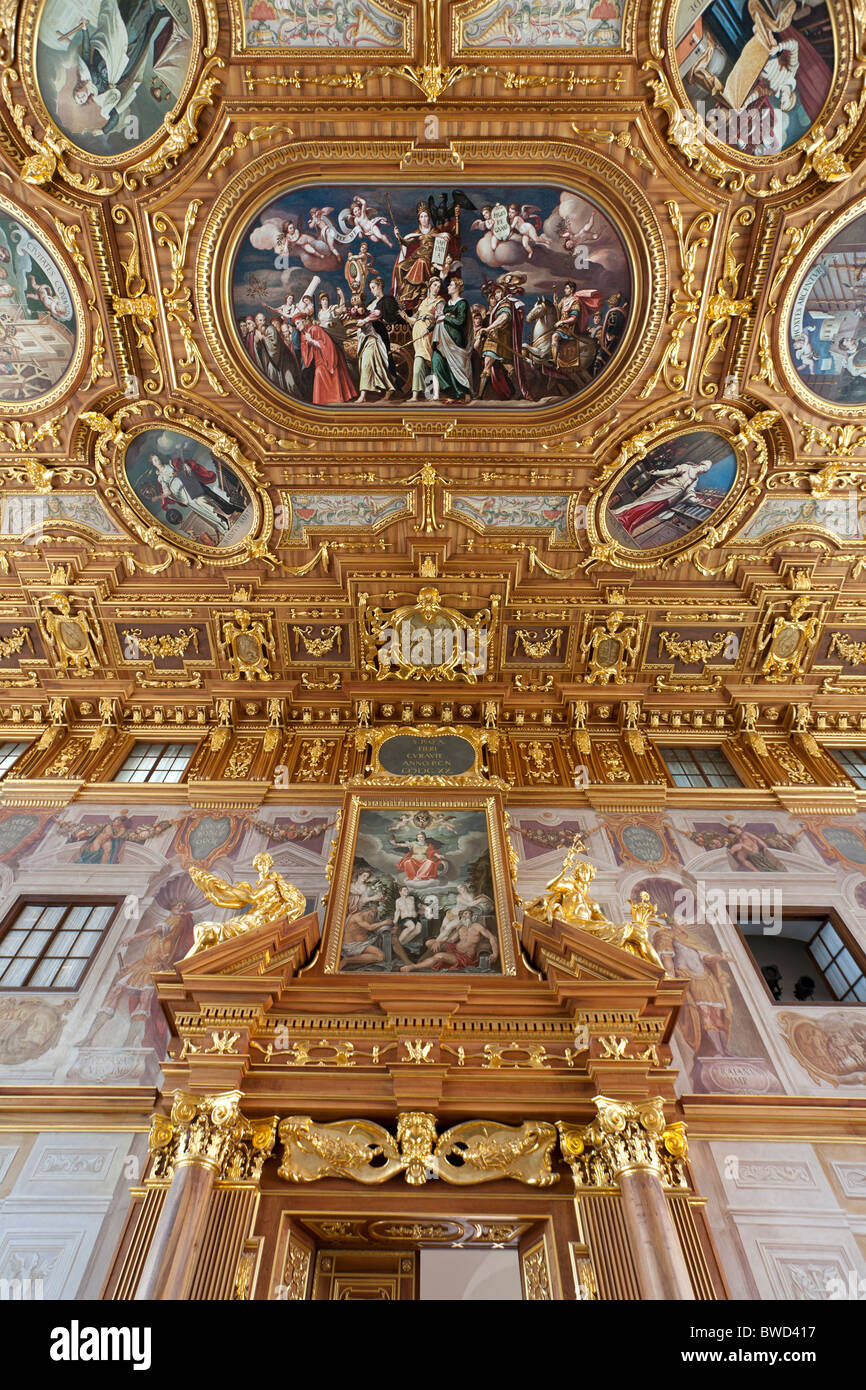 COVERED CEILING, GOLDENER SAAL, TOWN HALL, AUGSBURG, BAVARIA, GERMANY Stock Photo