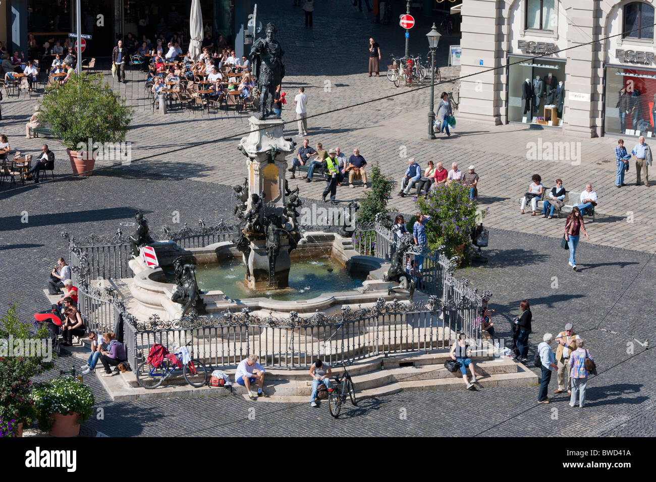 AUGUSTUS FOUNTAIN AT TOWN HALL PLACE,  AUGSBURG, BAVARIA, GERMANY Stock Photo