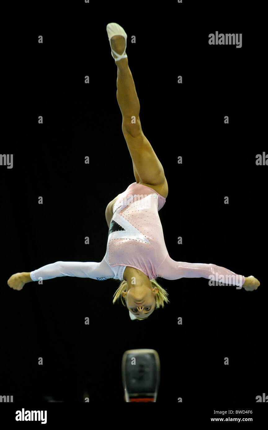21.11.2010 Gymnastics Grand Prix from Glasgow Millousi of Greece on beam Stock Photo