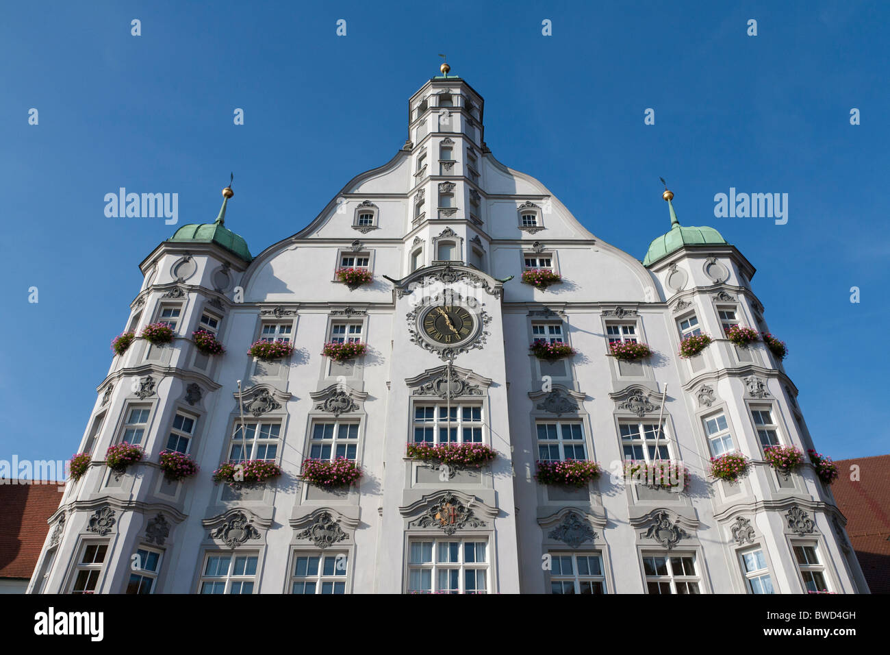 CITY HALL, MARKTPLATZ PLACE, BUILT IN 1589, MEMMINGEN, ALLGAEU, BAVARIA, GERMANY Stock Photo