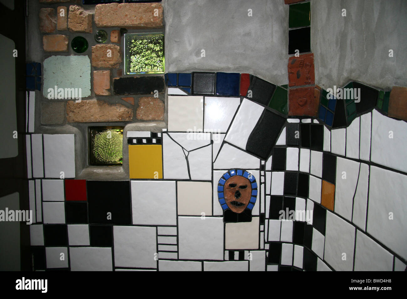 Frederick Hundertwasser's mosaic public toilets in Kawakawa, North Island, New Zealand Stock Photo