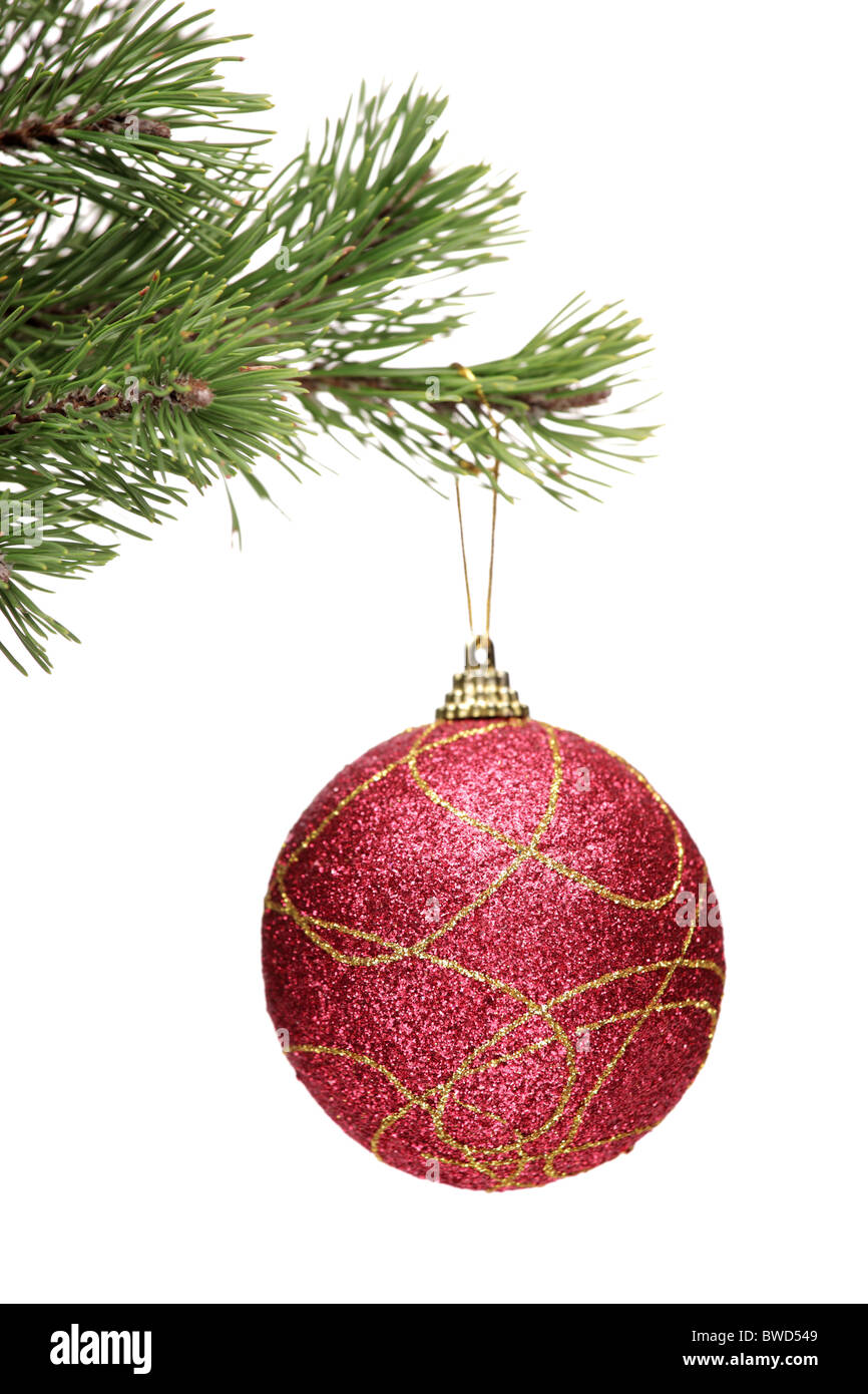 https://c8.alamy.com/comp/BWD549/red-ball-hanging-on-a-green-christmas-tree-branch-BWD549.jpg