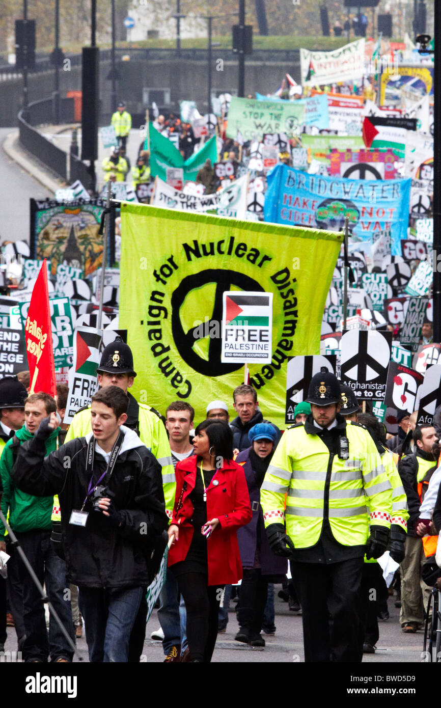 LONDON, UK. Demonstrators during a 10,000 strong Time to Go anti-war march. Stock Photo