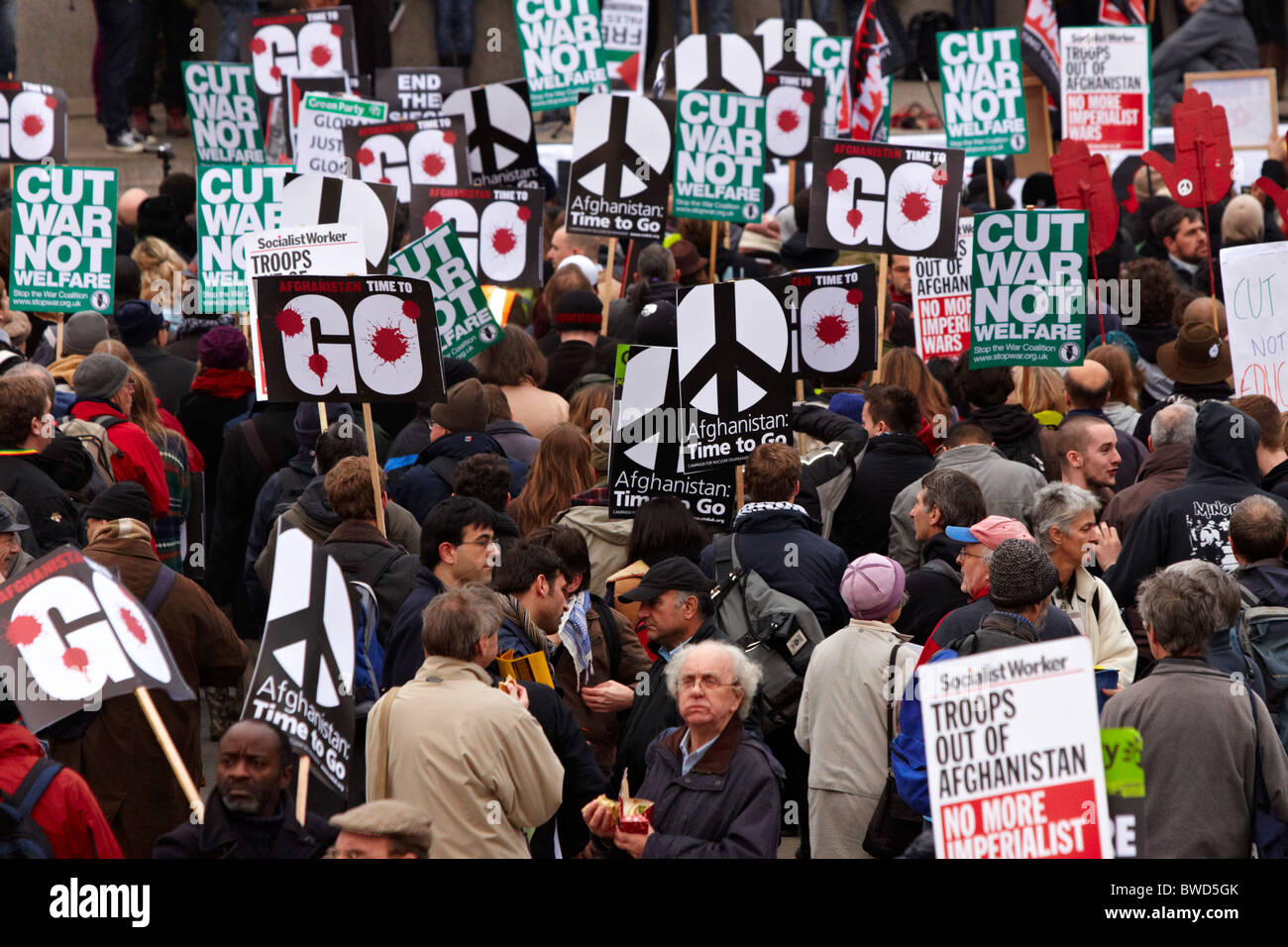 LONDON, UK. Demonstrators during a 10,000 strong Time to Go anti-war march. Stock Photo