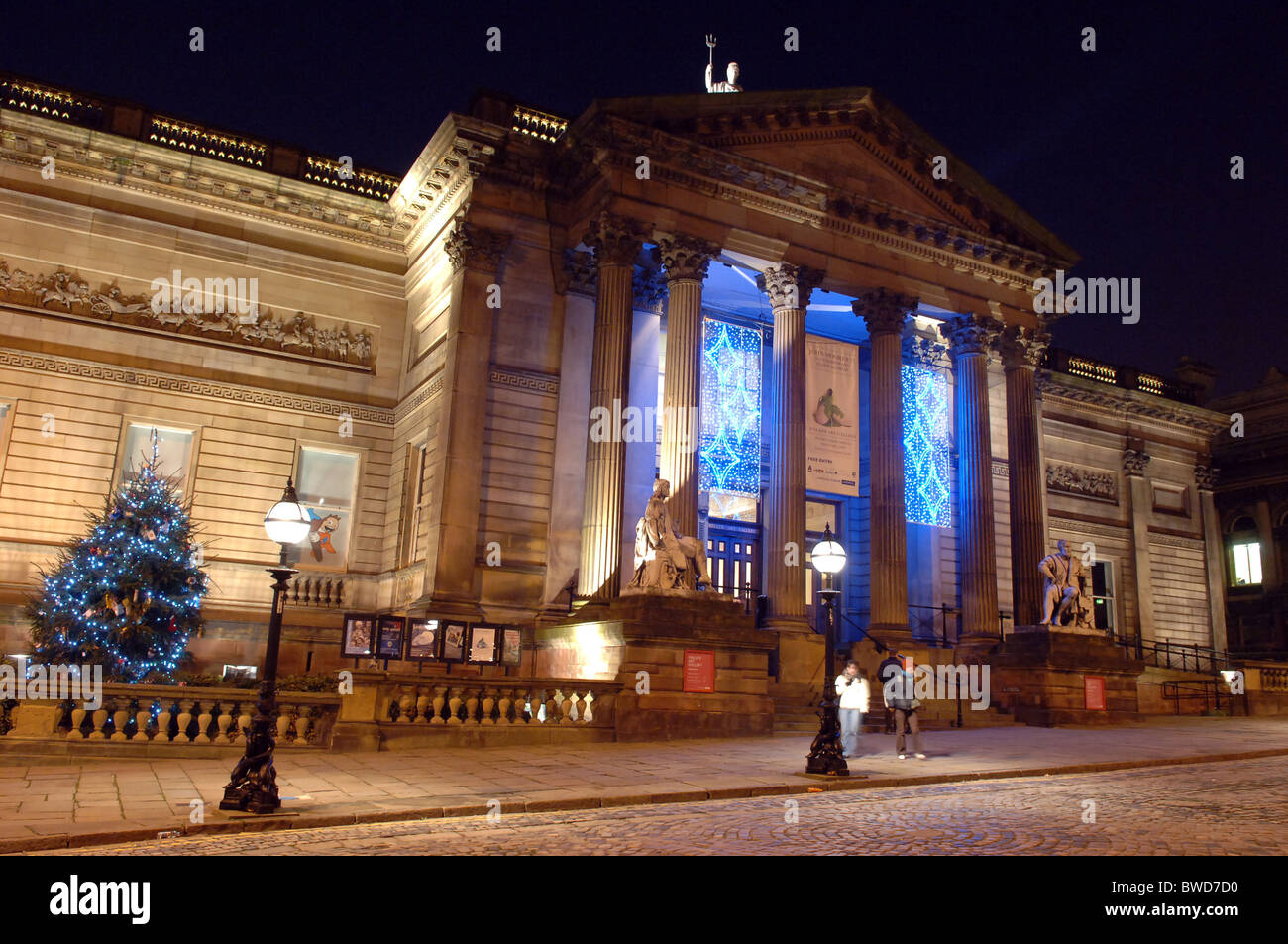 The Walker Art Gallery at night with Christmas lights on located in Liverpool. Stock Photo