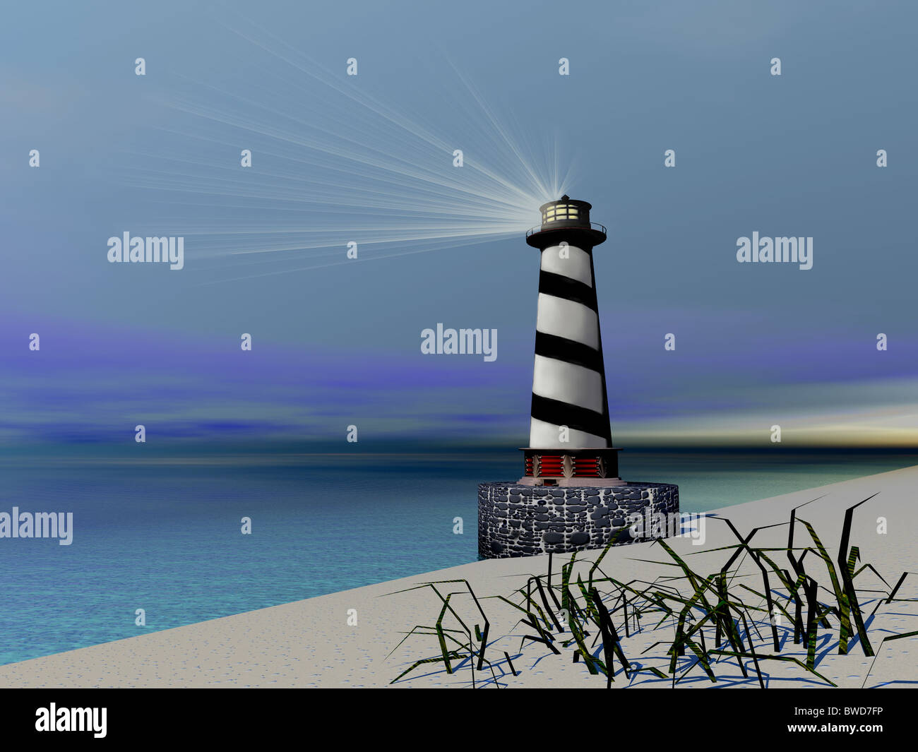 Beacon - A lighthouse sends out a light to warn vessels Stock Photo - Alamy