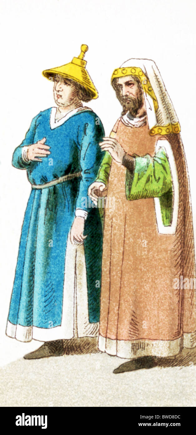The figures pictured here represent German Jews between A.D. 1400 and 1450. The illustration dates to 1882. Stock Photo