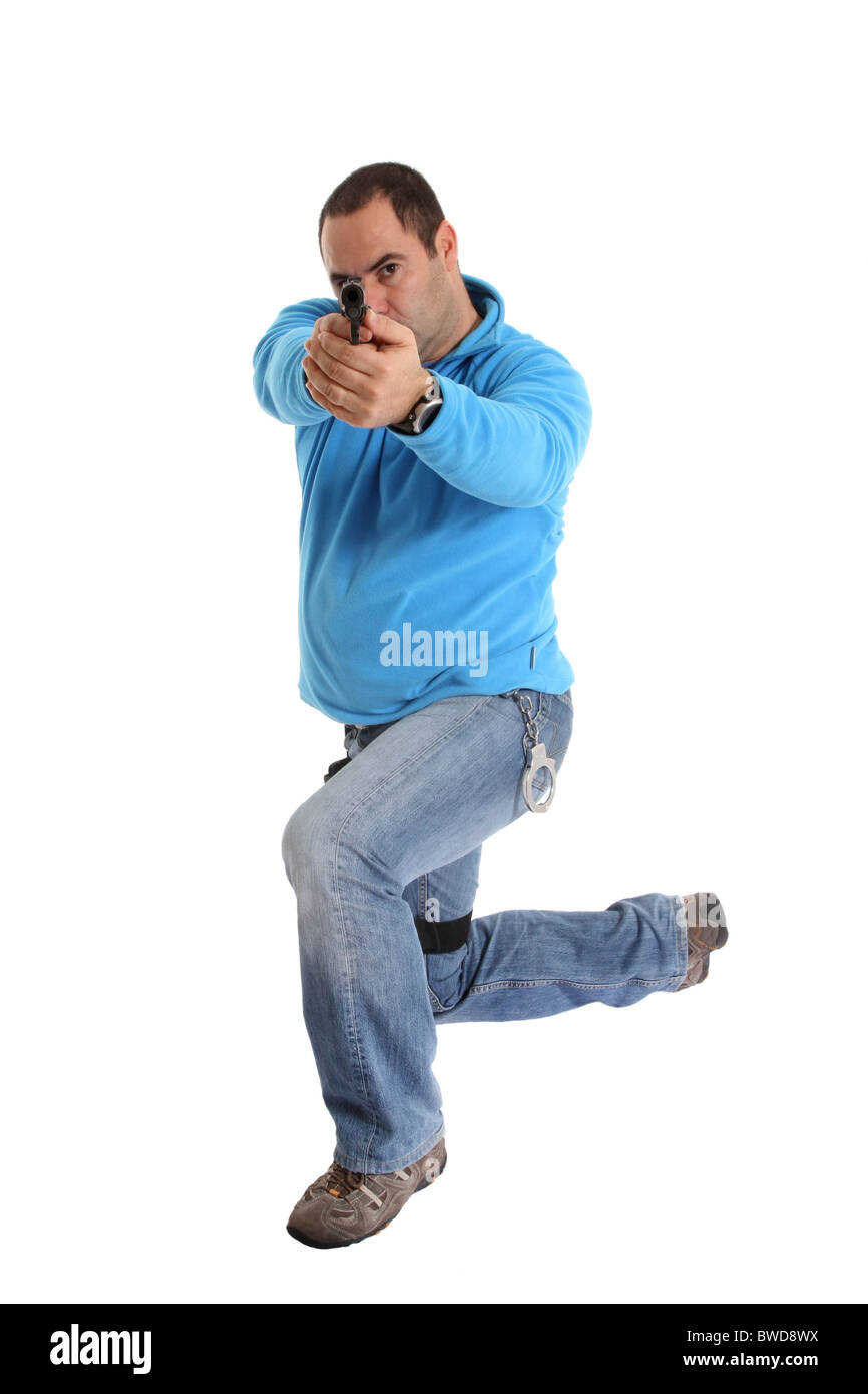 Image of a cop with a pistol Stock Photo