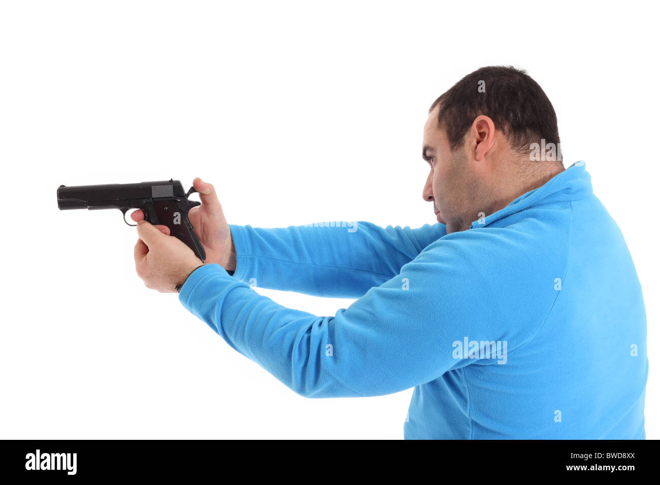 Image of a cop with a pistol Stock Photo