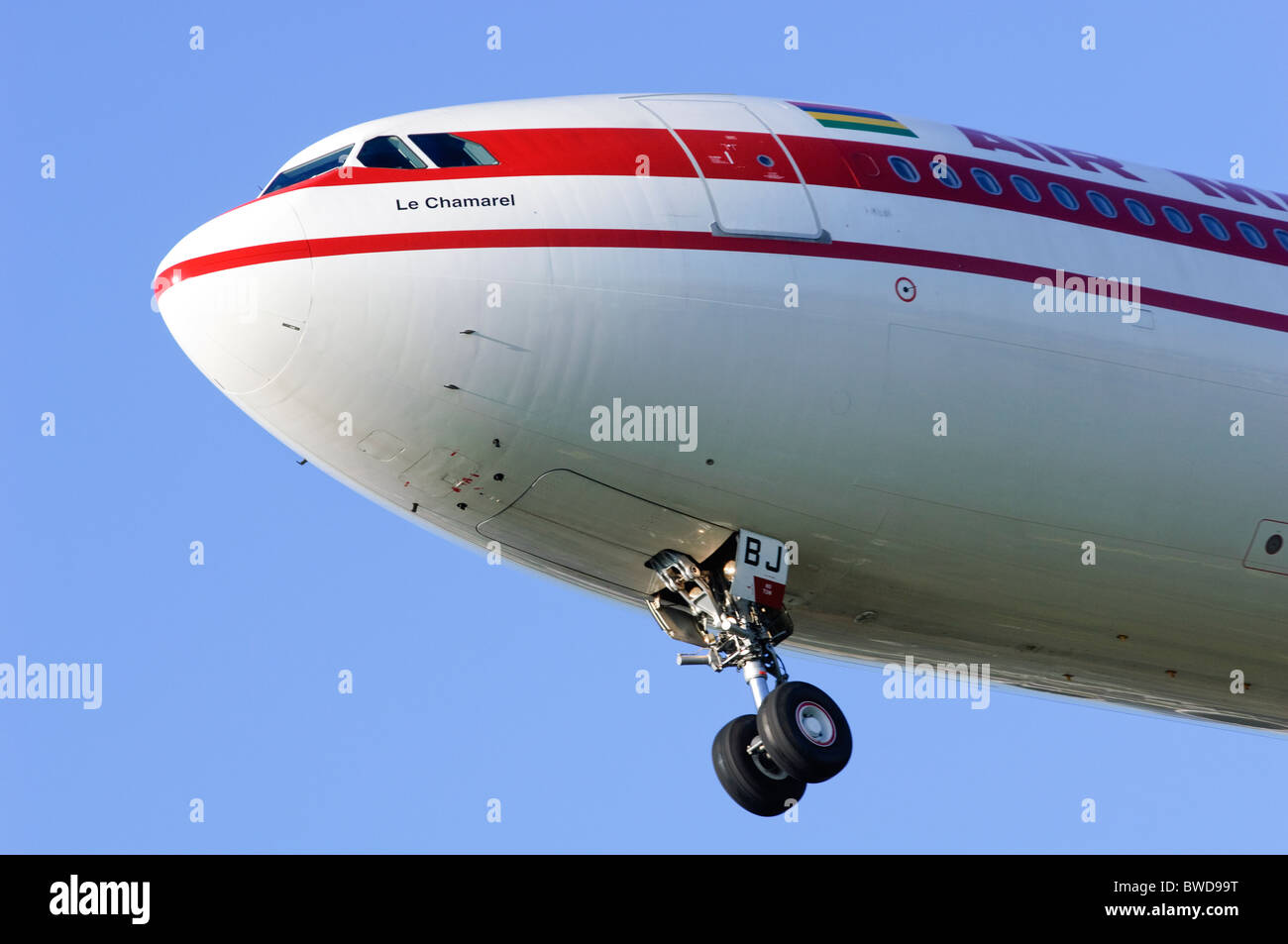 Airbus A340 operated by Air Mauritius on final approach for landing at