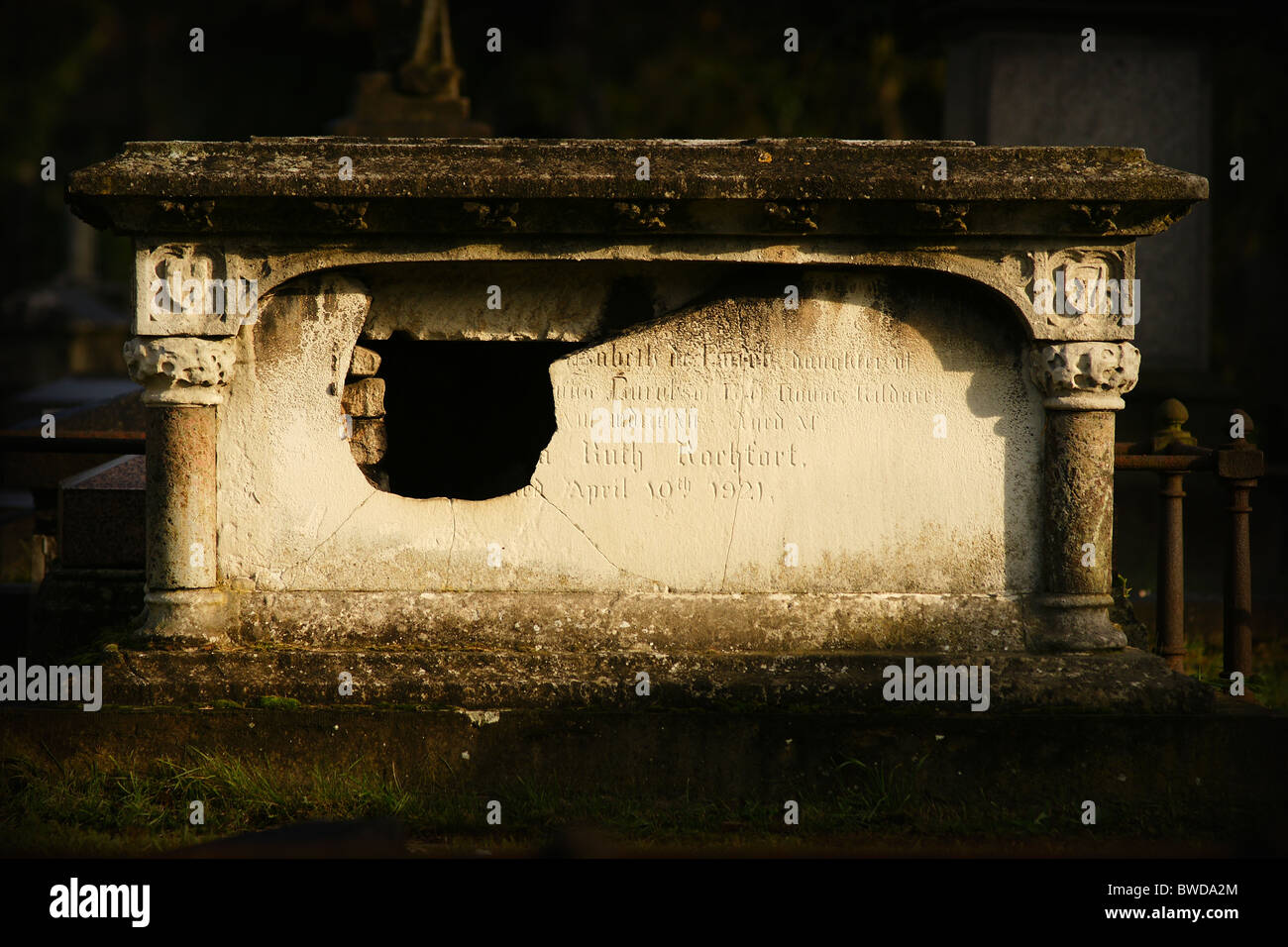 Grave with big hole at Brompton Cemetery, London Stock Photo