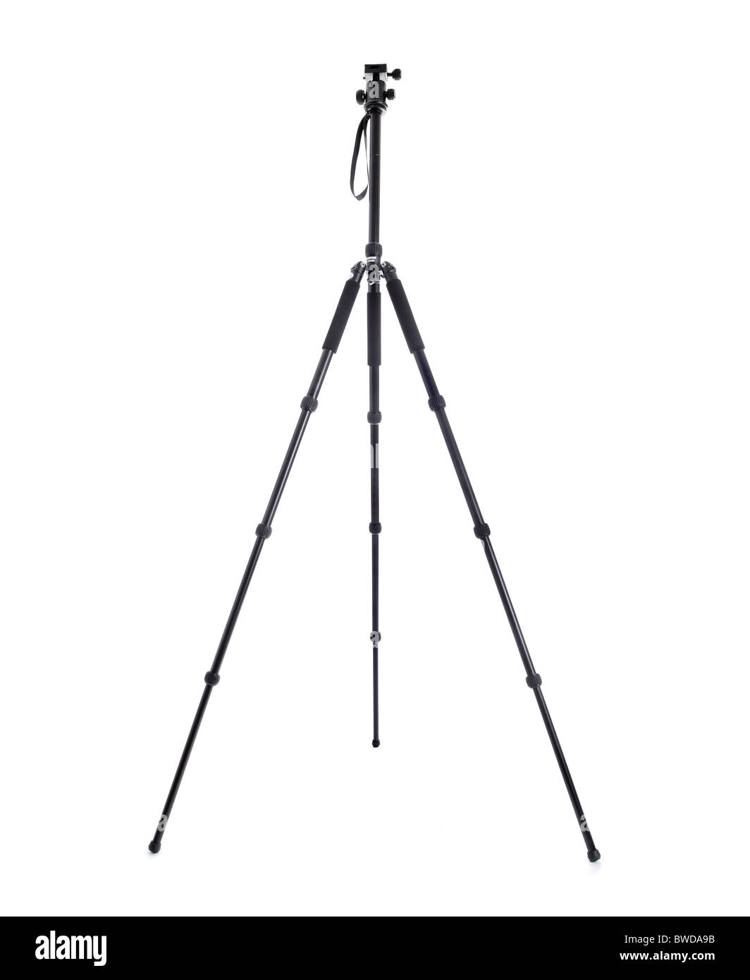 professional adjustable black camera tripod, isolated on white Stock