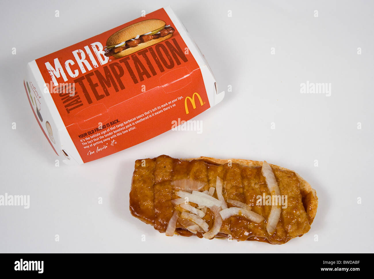 A McDonald's McRib sandwich.  Stock Photo