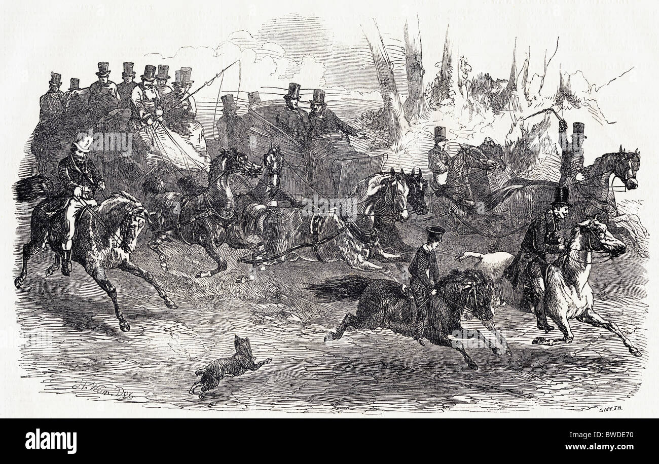 Victorian Racing Objectors Victorian engraving of racegoers traveling on horseback and horsedrawn ...