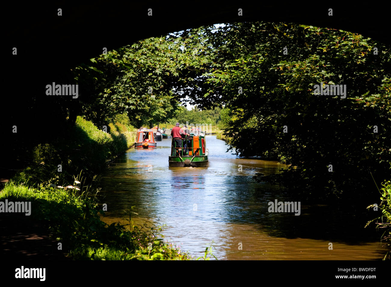 A Narrow Boat on the Macclesfield Canal at Bollington in Cheshire Stock