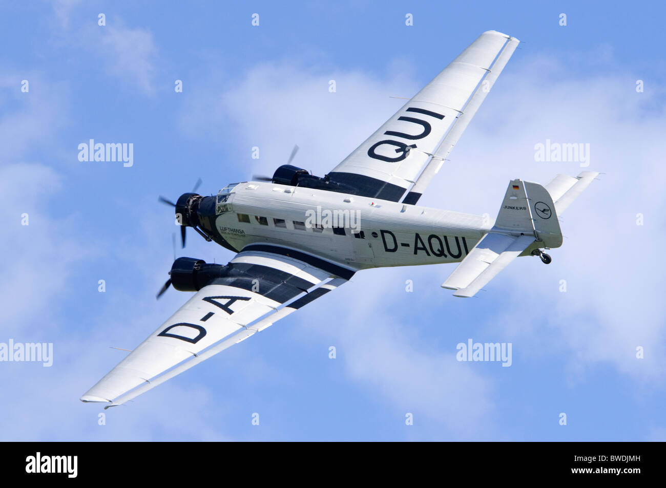 Junkers Ju-52/3mg8e operated by Lufthansa Traditionsflug banking away from a flypast at Duxford Flying Legends Airshow Stock Photo