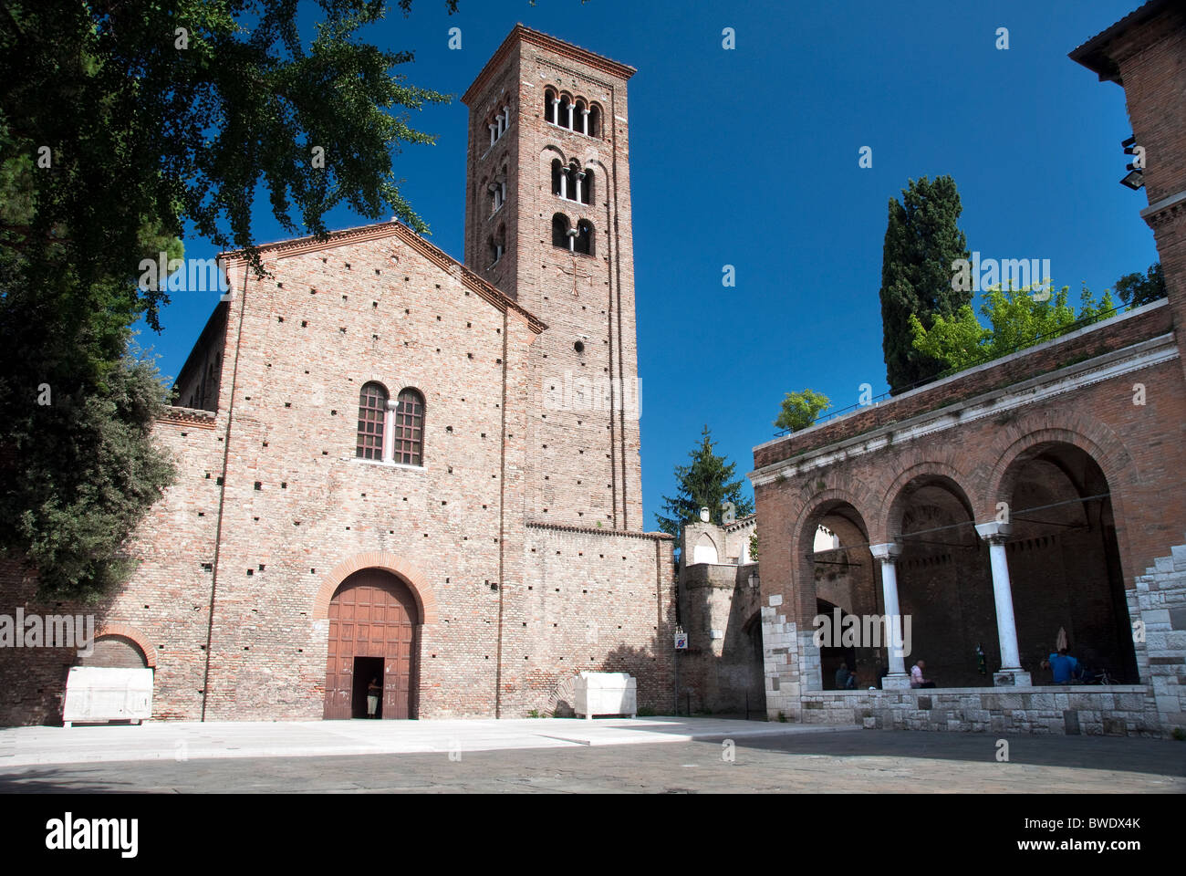 Church of Saint Francis, Basilica di San Francesco, and piazza in Ravenna Stock Photo