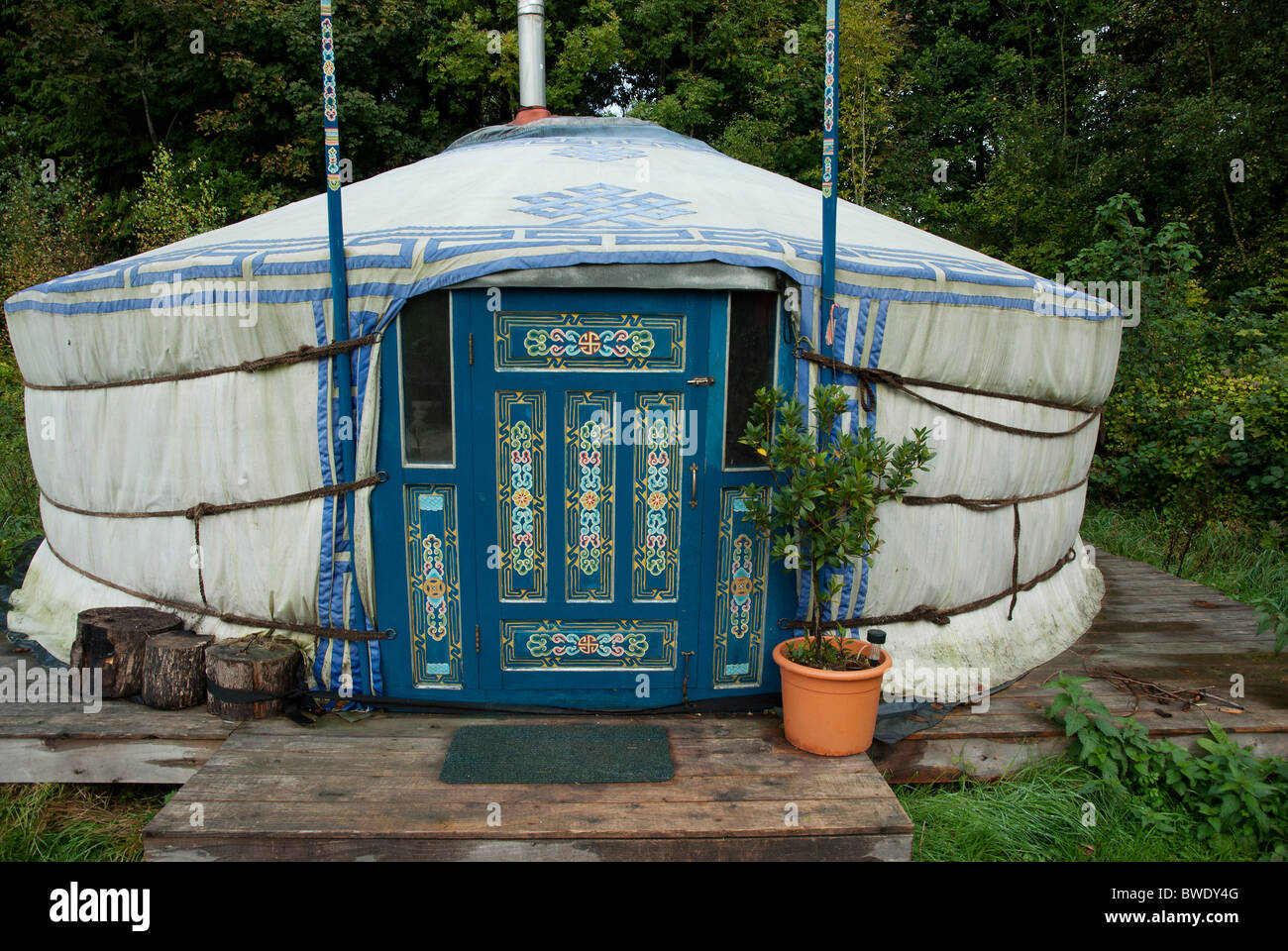 Traditional Mongolian Yurt and painted door Stock Photo