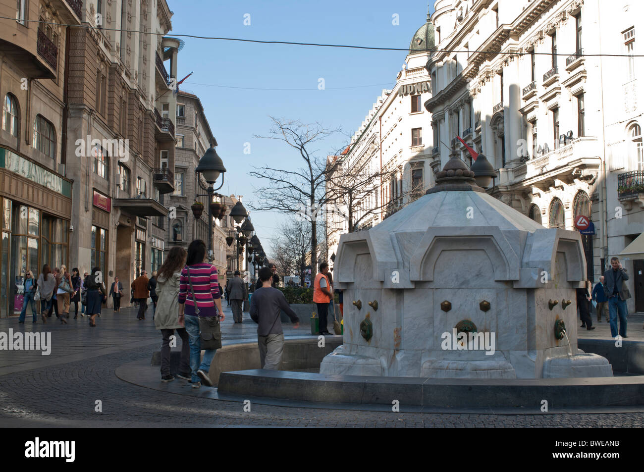 Fountain in middle of Knez Mihailova street,Belgrade,Serbia Stock Photo