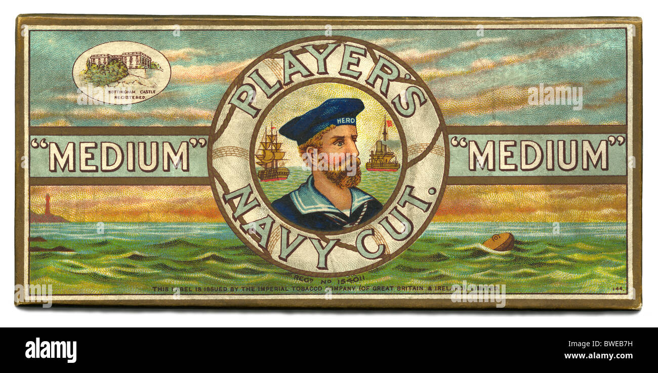 Old box lid for Player's Navy Cut 'Medium' cigarettes, c. 1930 Stock Photo