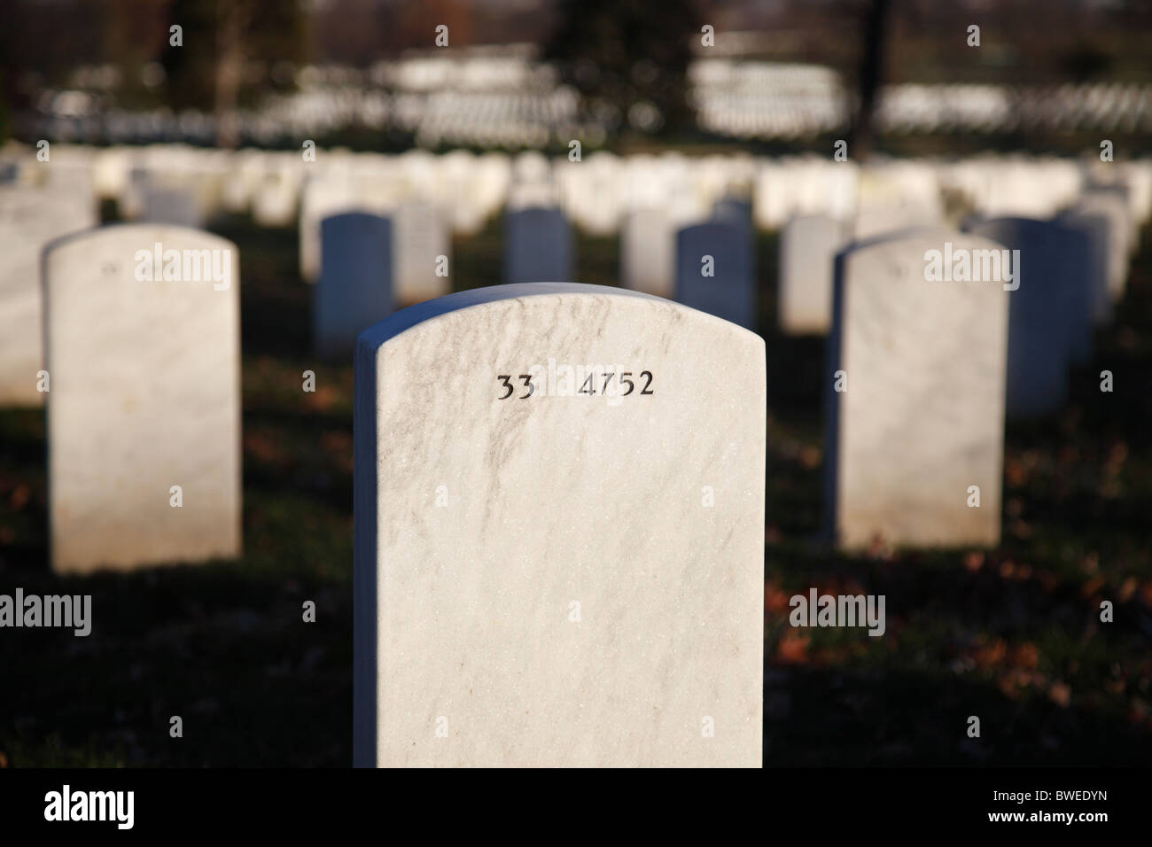 Tombstones at Arlington National Cemetery near Washington DC. Stock Photo