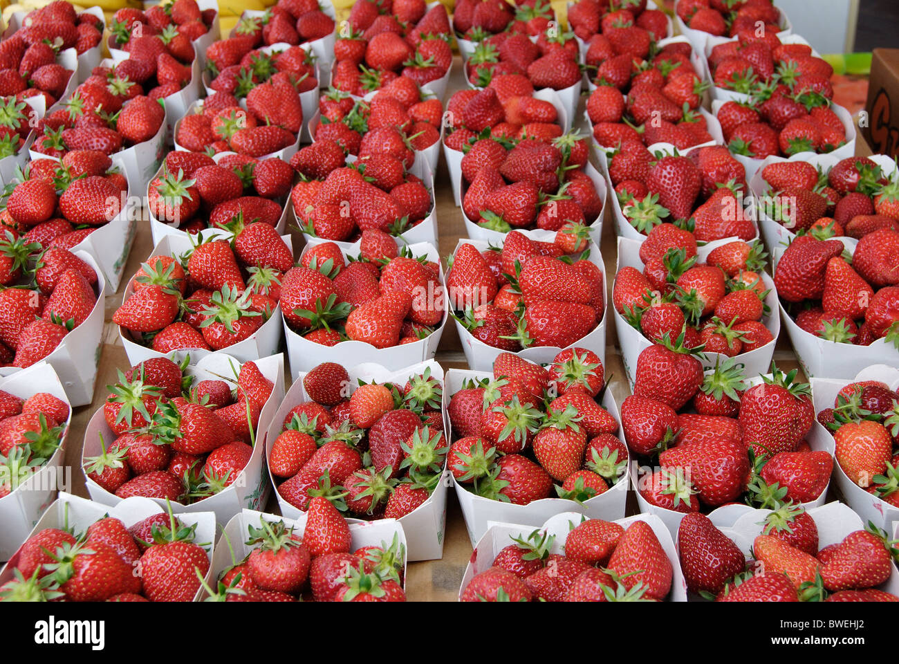 of Strawberries for sale on market stall in Nice. Cote d'Azur