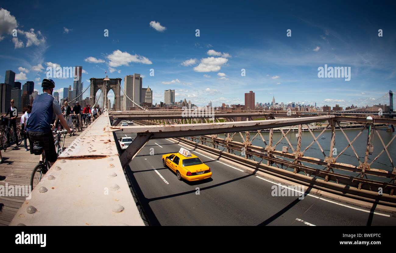 The Brooklyn Bridge, from Brooklyn to Manhattan, NYC, New York Stock