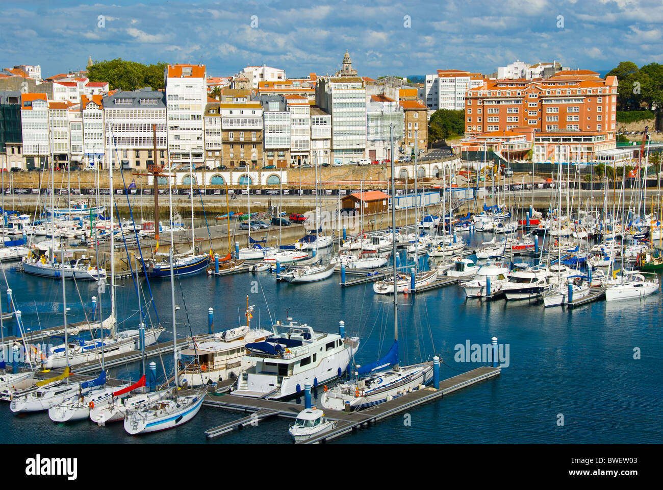 Harbor marina in city known as "Glass City" because of its glassedin