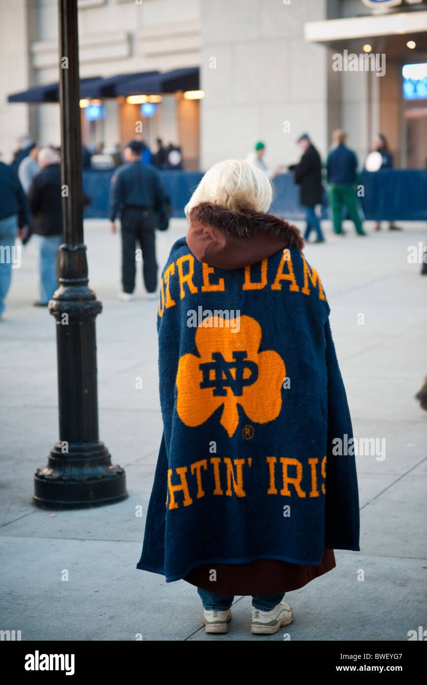 Supporters and alumni of Notre Dame outside of Yankee Stadium in the Bronx  prior to the Notre Dame Army game Stock Photo