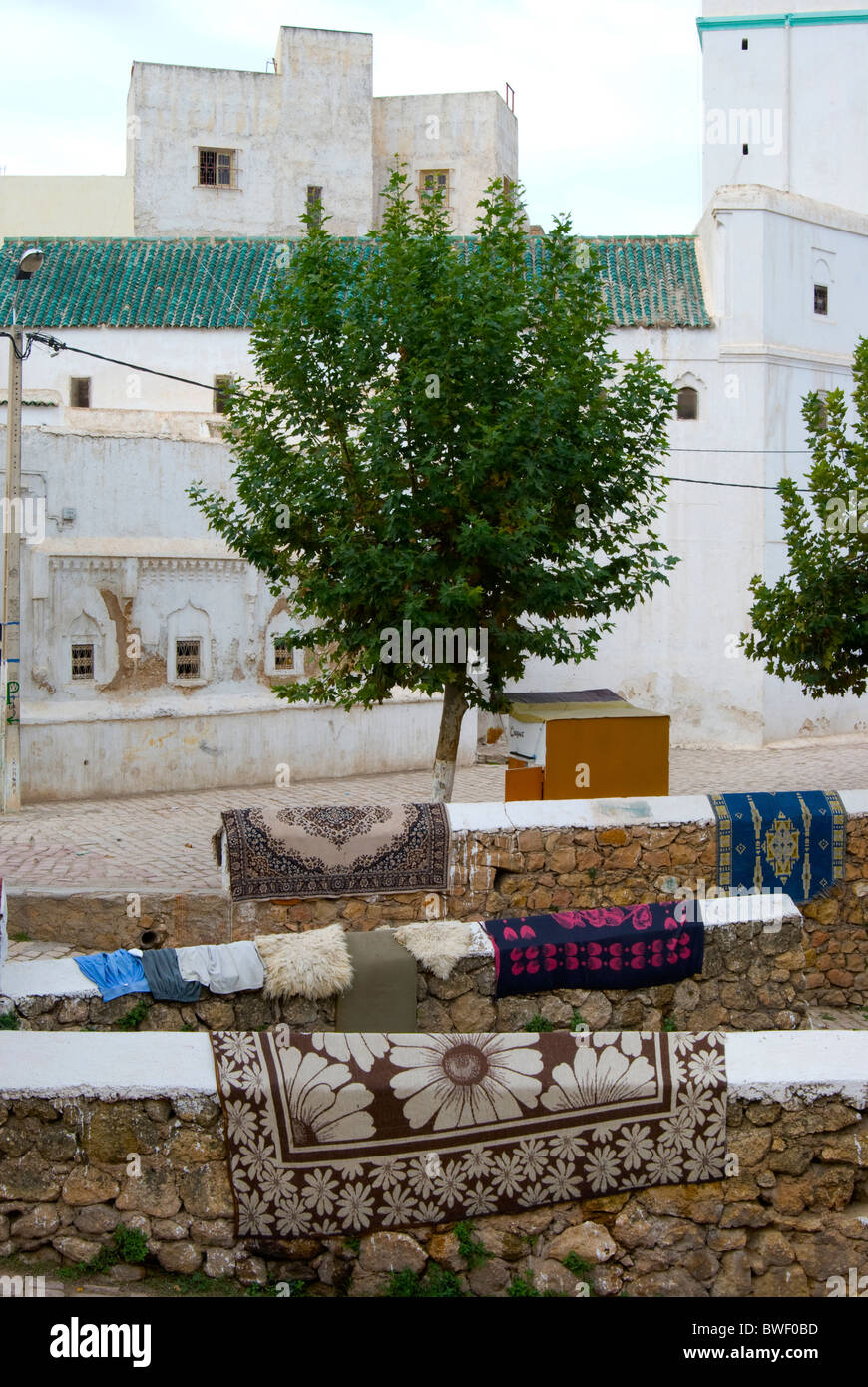 Bhalil town, Morocco. Carpets riverside. Stock Photo