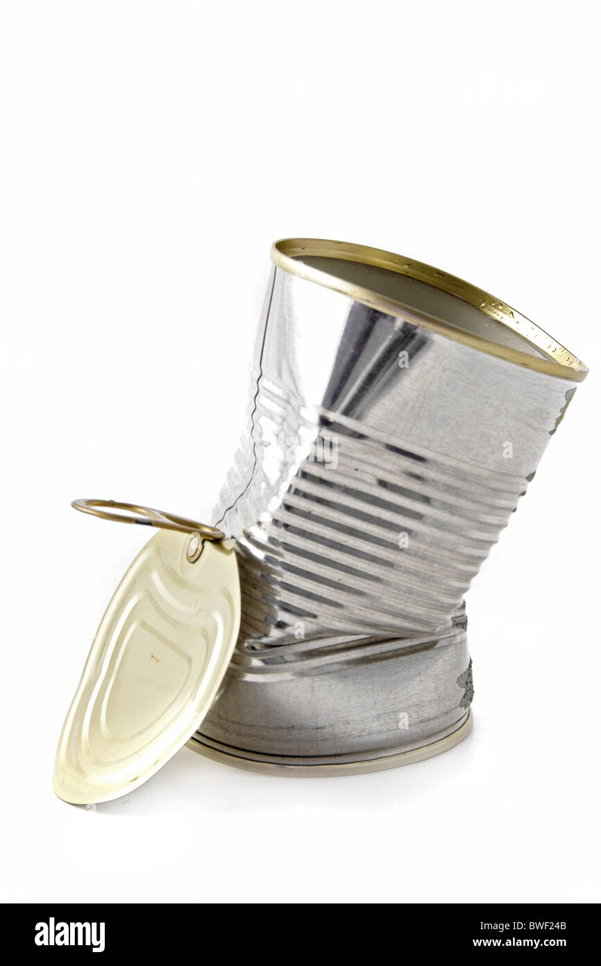 A dented can, isolated on white background Stock Photo Alamy