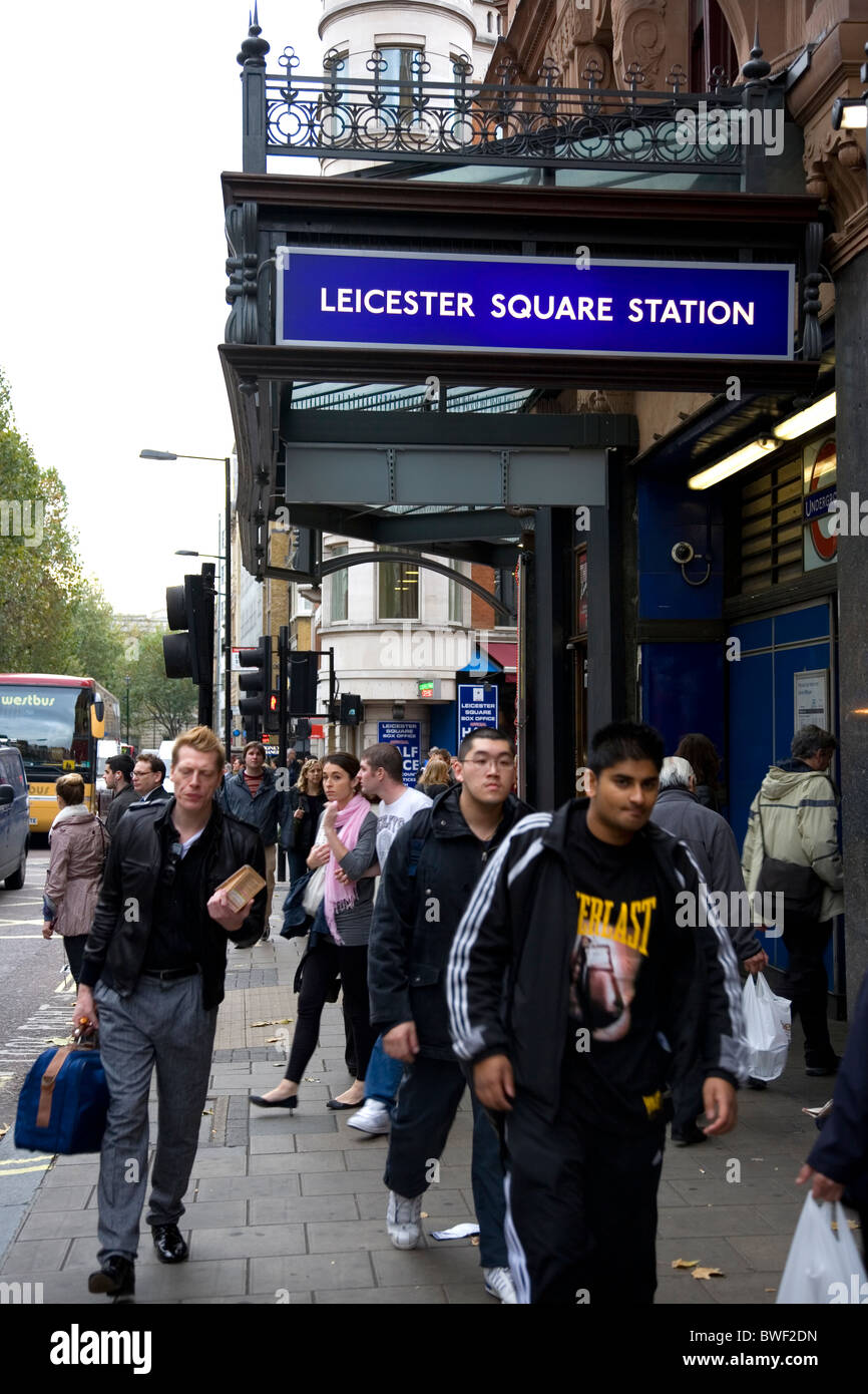Commuters outside Leicester Square Station Stock Photo